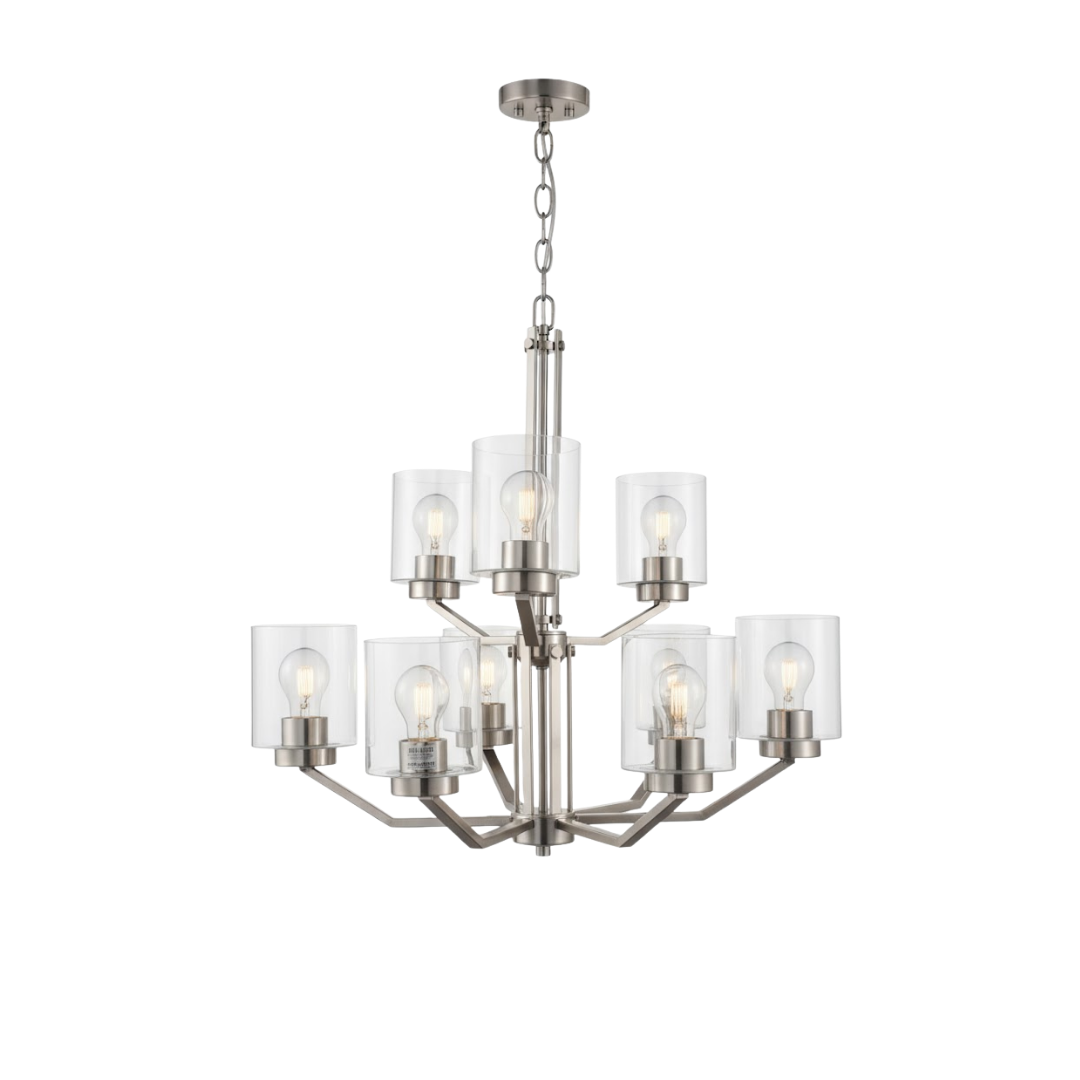 Paris 9-Light Chandelier Clear Cylinder Glass - Elegant Chandeliers
