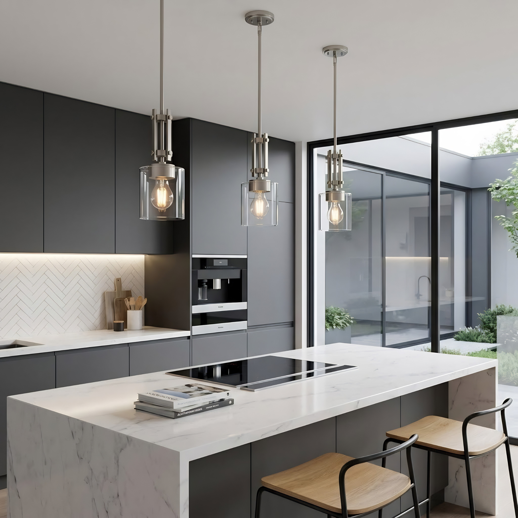 Paris 1-Light Mini Pendant Clear Cylinder Glass - Elegant Pendants in Brushed Nickel