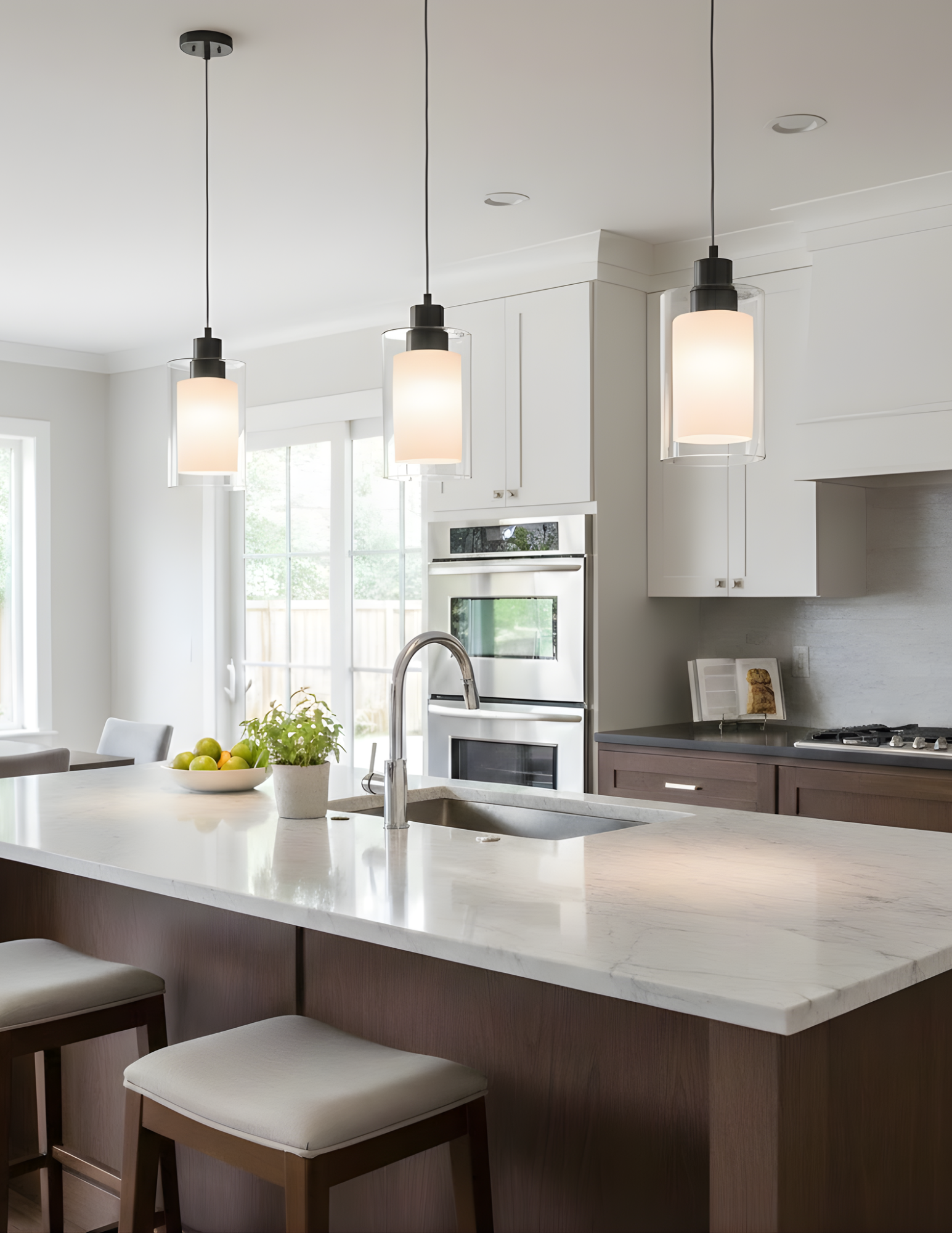 Clear/White Double Glass Mini Pendant - Transitional Pendants