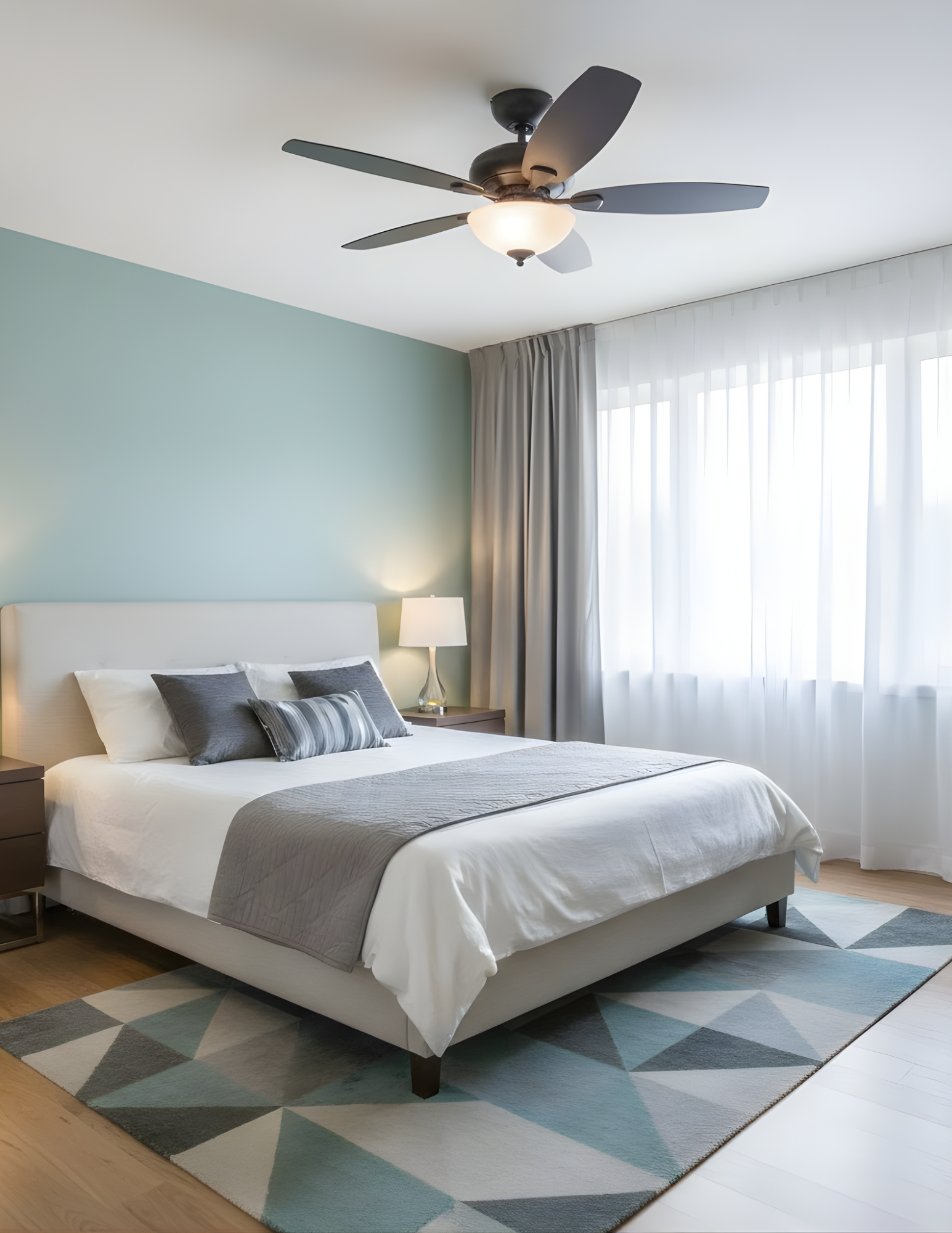 52" 5-Blade UFO Fan NK Silver/Walnut Blades 2-Light Bowl White Glass LED Kit