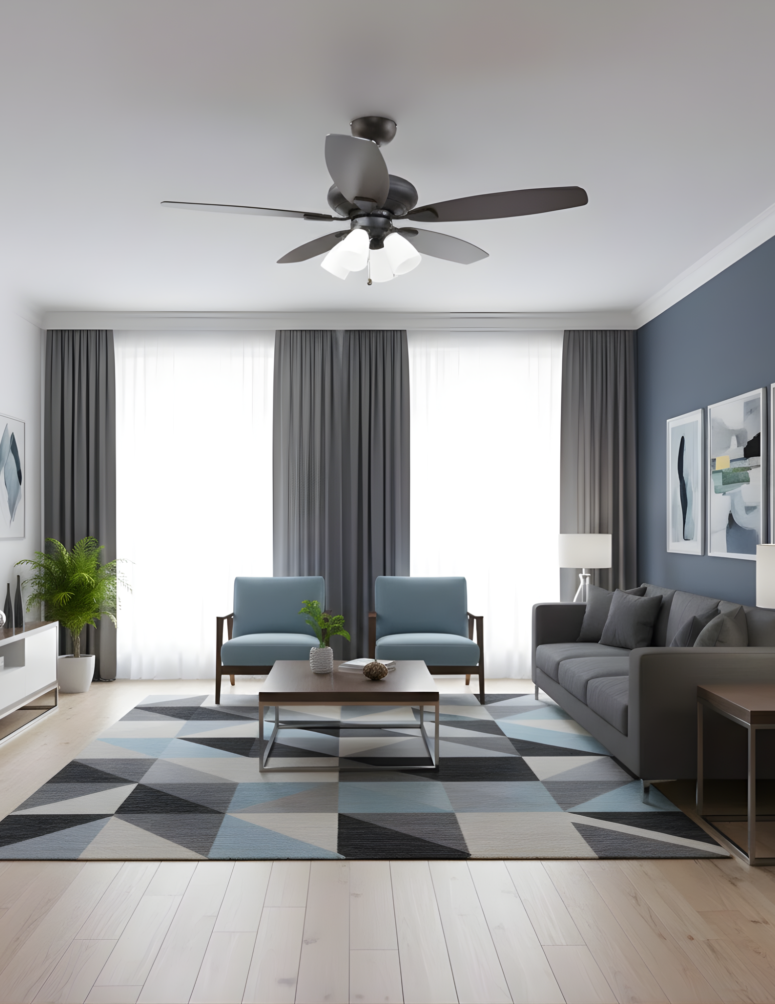 52" 5-Blade UFO Fan Black/Walnut Blades 4-Light White LED Kit - Decorative Indoor Fans in Matte Black