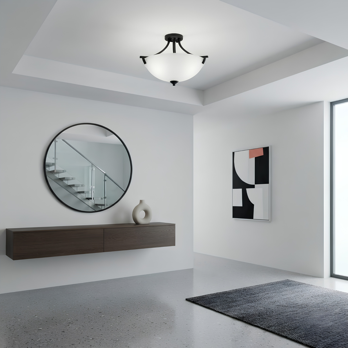 Victoria 3-Light Semi Flush Entry White Glass - Decorative Ceiling Mounts