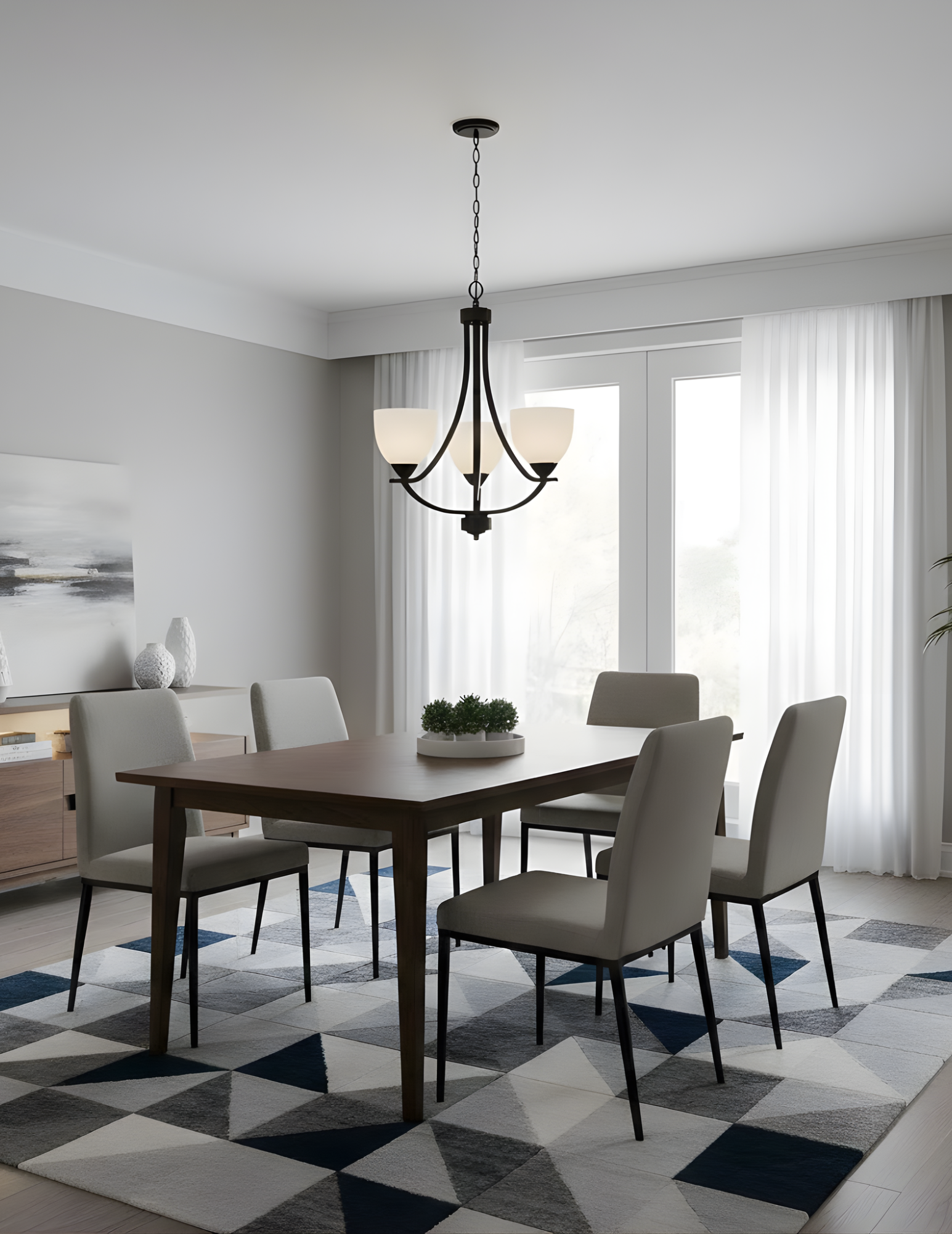 Victoria 3-Light Chandelier White Glass - Refined Chandeliers