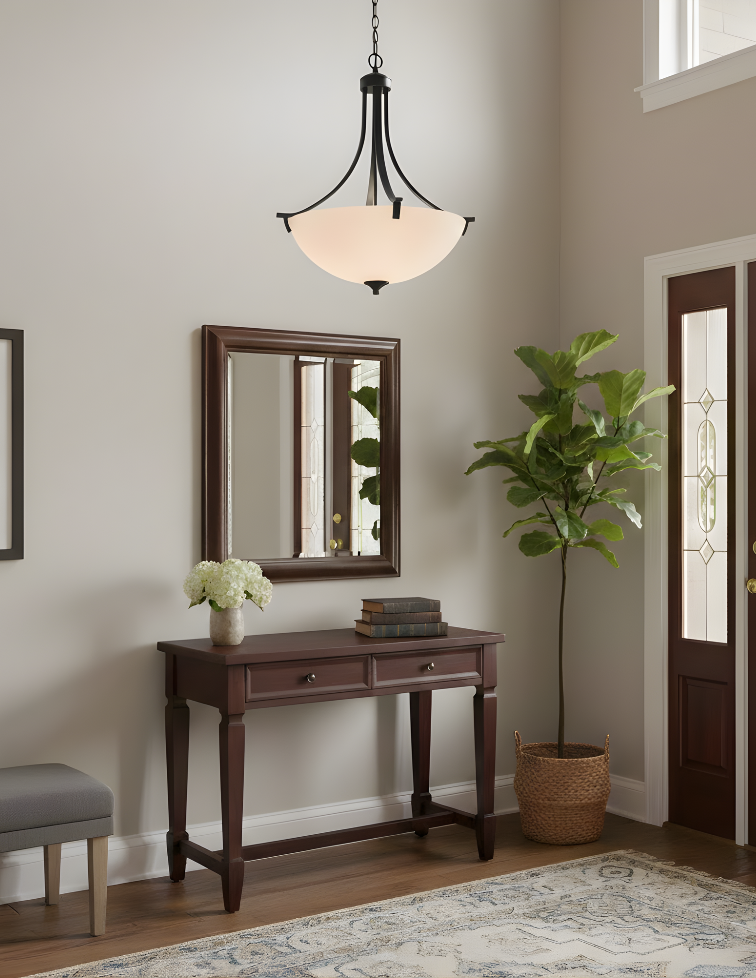 Victoria 3-Light Entry - White Glass - Clean-Line Pendants