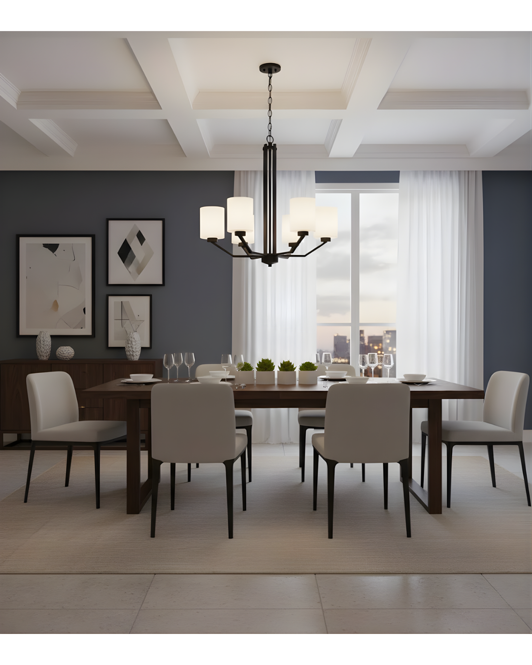 Paris 6-Light Chandelier White Cylinder Glass - Classic Chandeliers in Matte Black