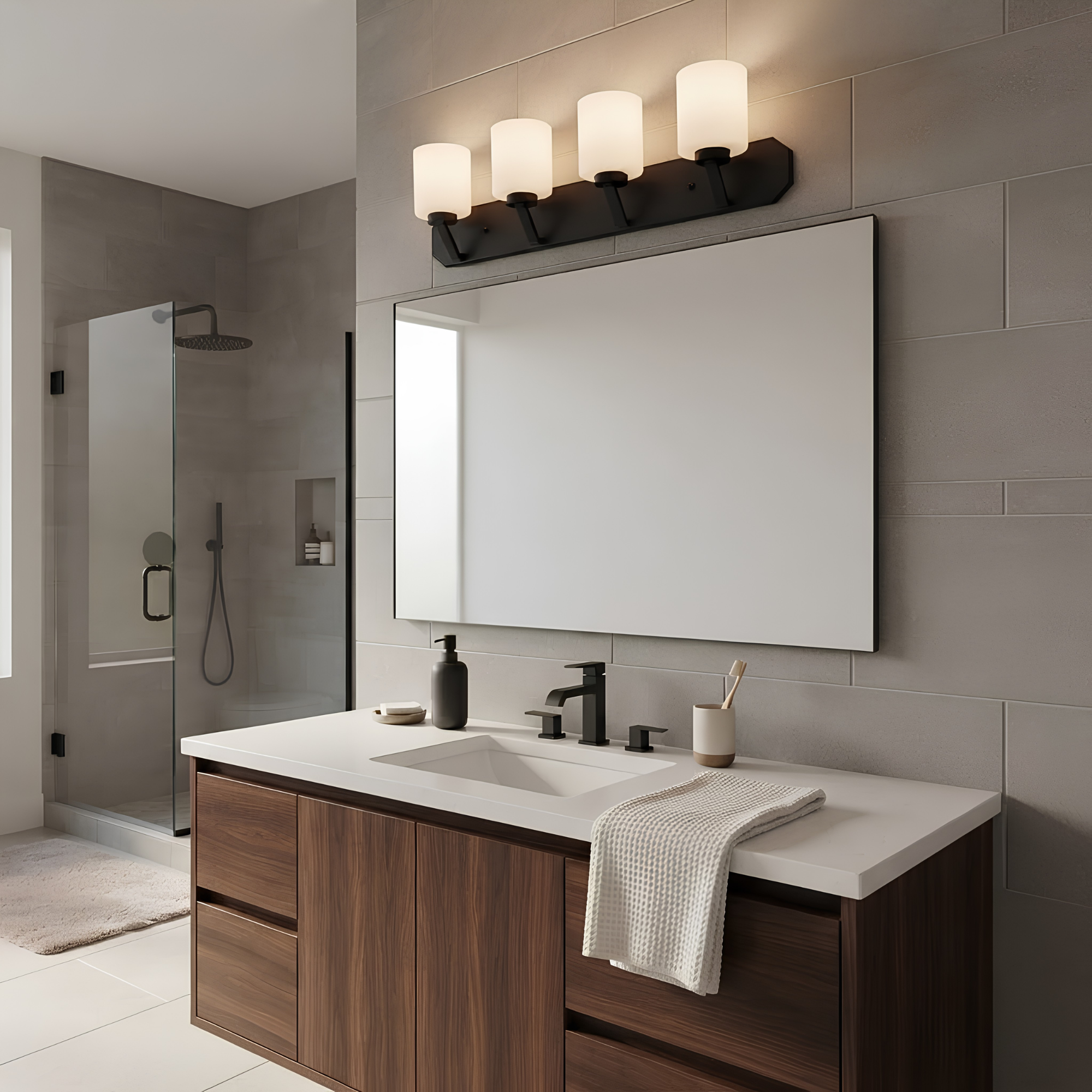 Paris 4-Light Vanity White Cylinder Glass - Sleek Vanities