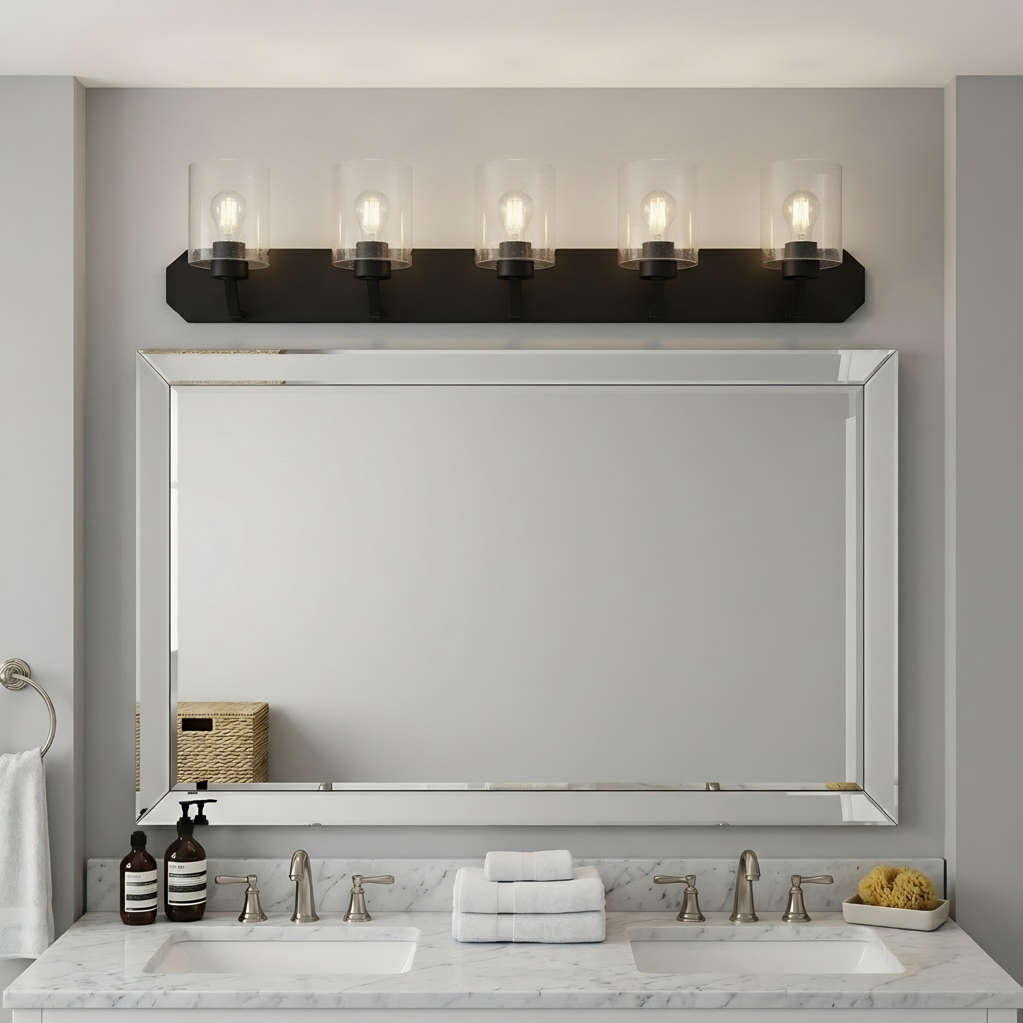 Paris 5-Light Vanity Clear Cylinder Glass - High-Design Vanities