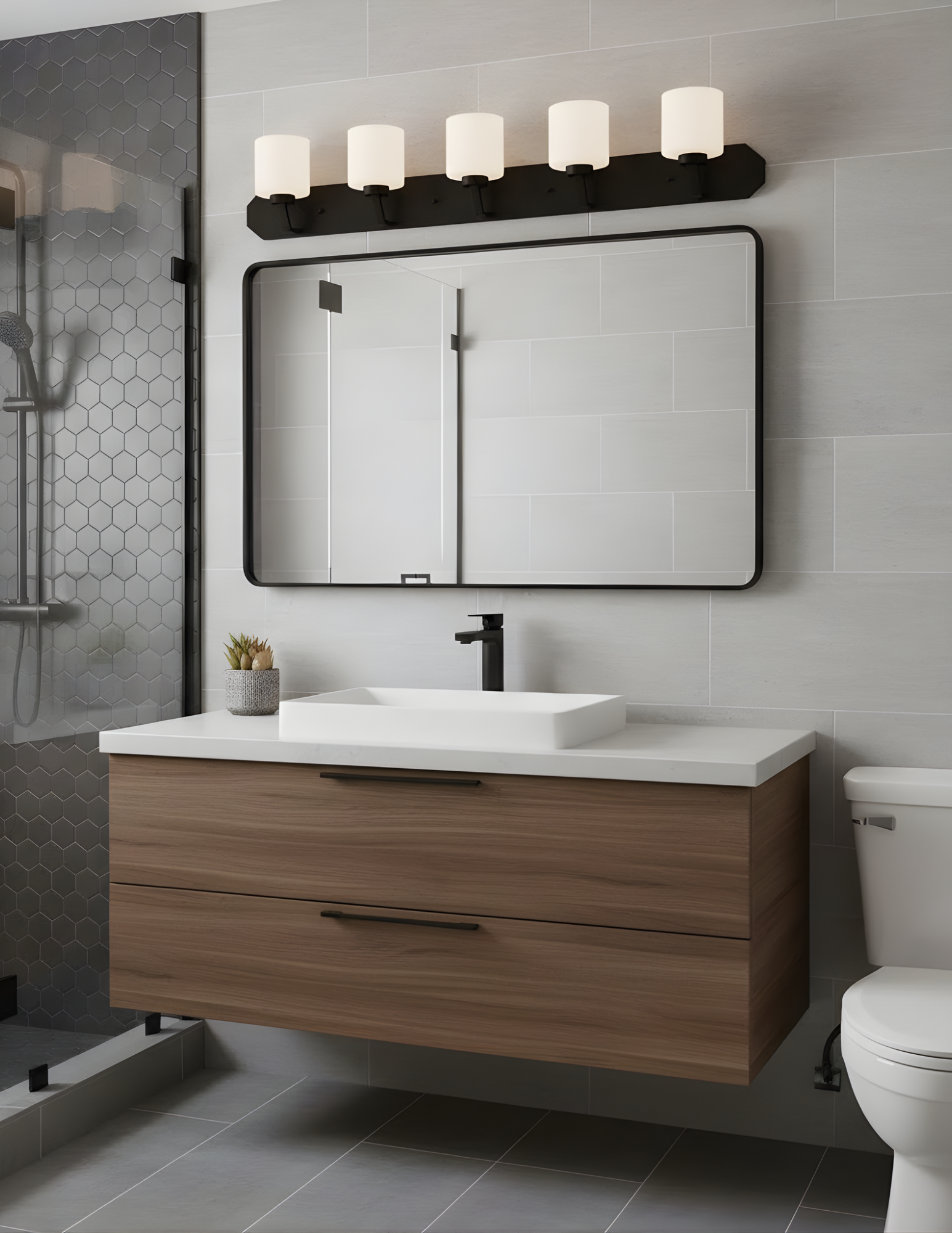Paris 5-Light Vanity White Cylinder Glass - Decorative Vanities