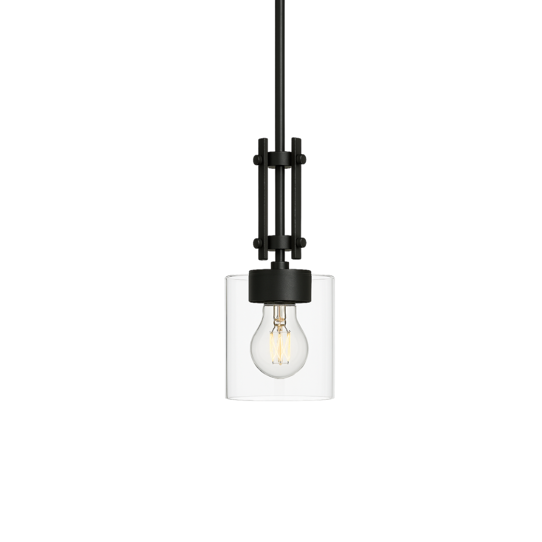 Paris 1-Light Mini Pendant Clear Cylinder Glass - Refined Pendants in Matte Black
