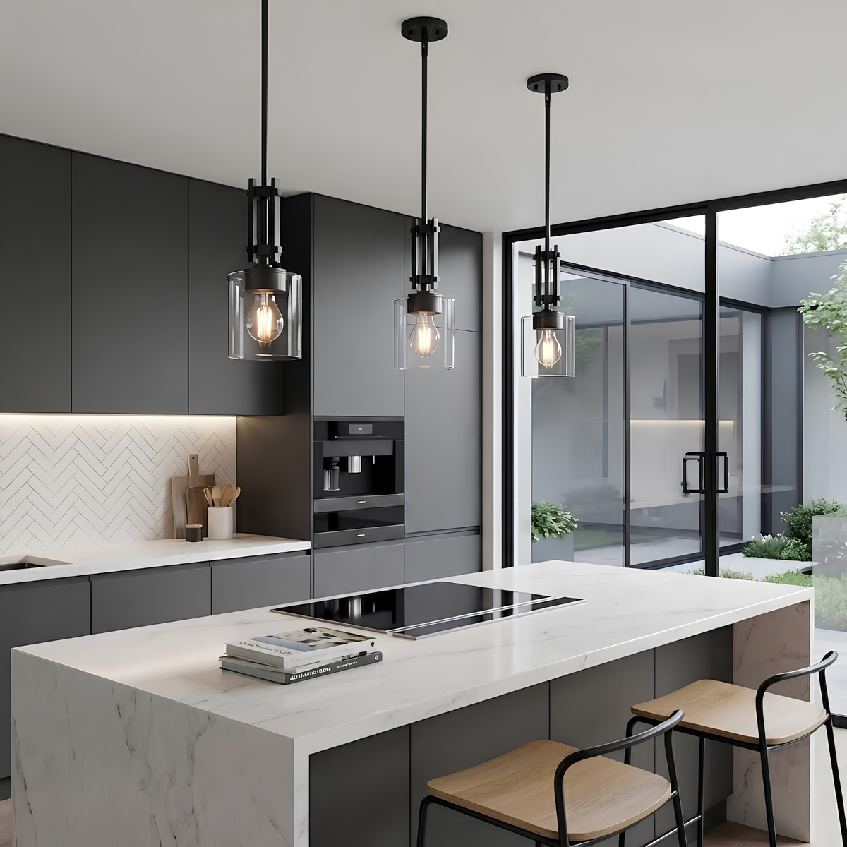 Paris 1-Light Mini Pendant Clear Cylinder Glass - Refined Pendants in Matte Black