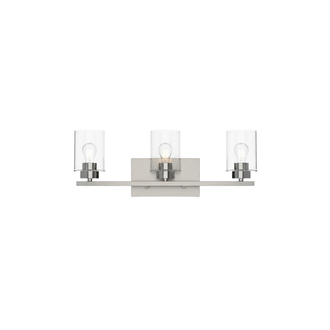 3-Light Clear Glass Vanity - Sleek Vanities in Brushed Nickel