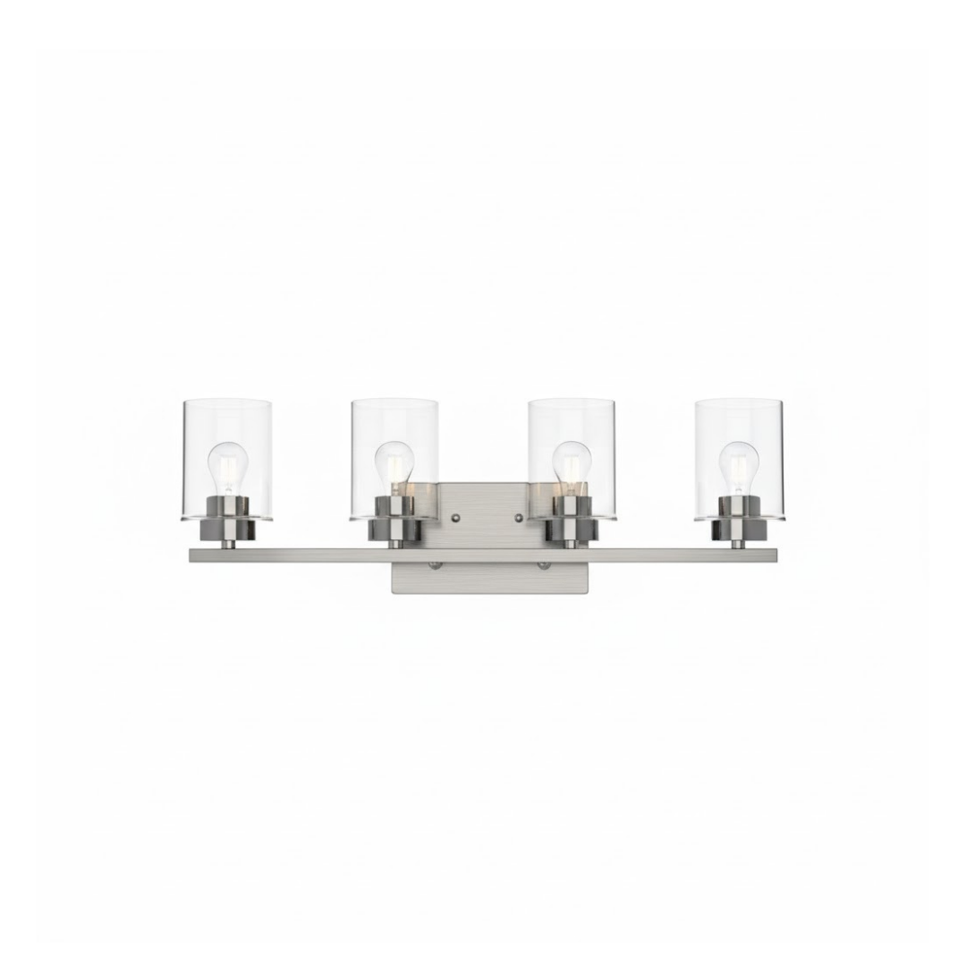 4-Light Clear Glass Vanity - High-Design Vanities in Brushed Nickel
