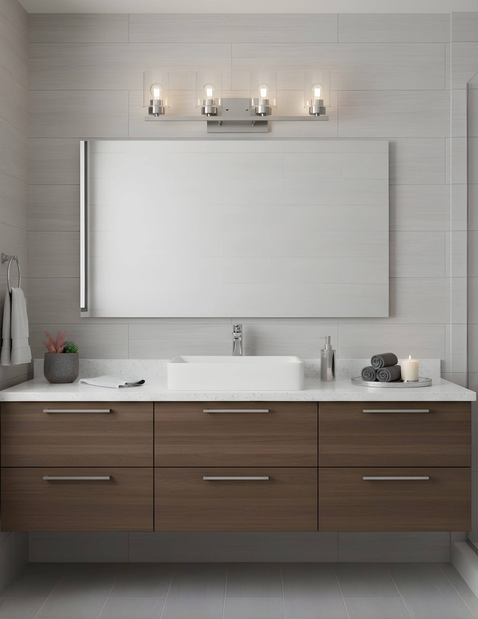 4-Light Clear Glass Vanity - High-Design Vanities in Brushed Nickel