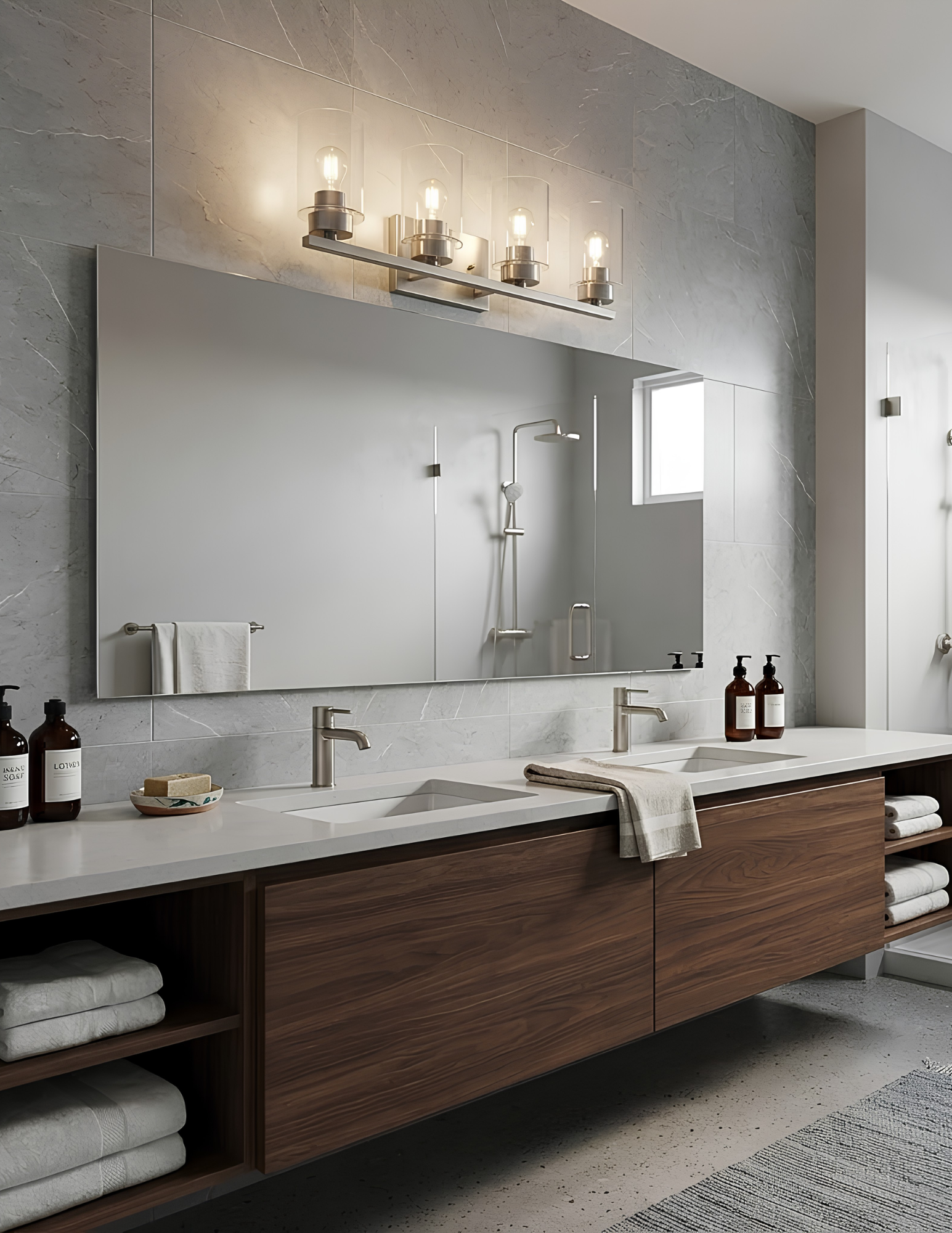 4-Light Clear Glass Vanity - High-Design Vanities in Brushed Nickel