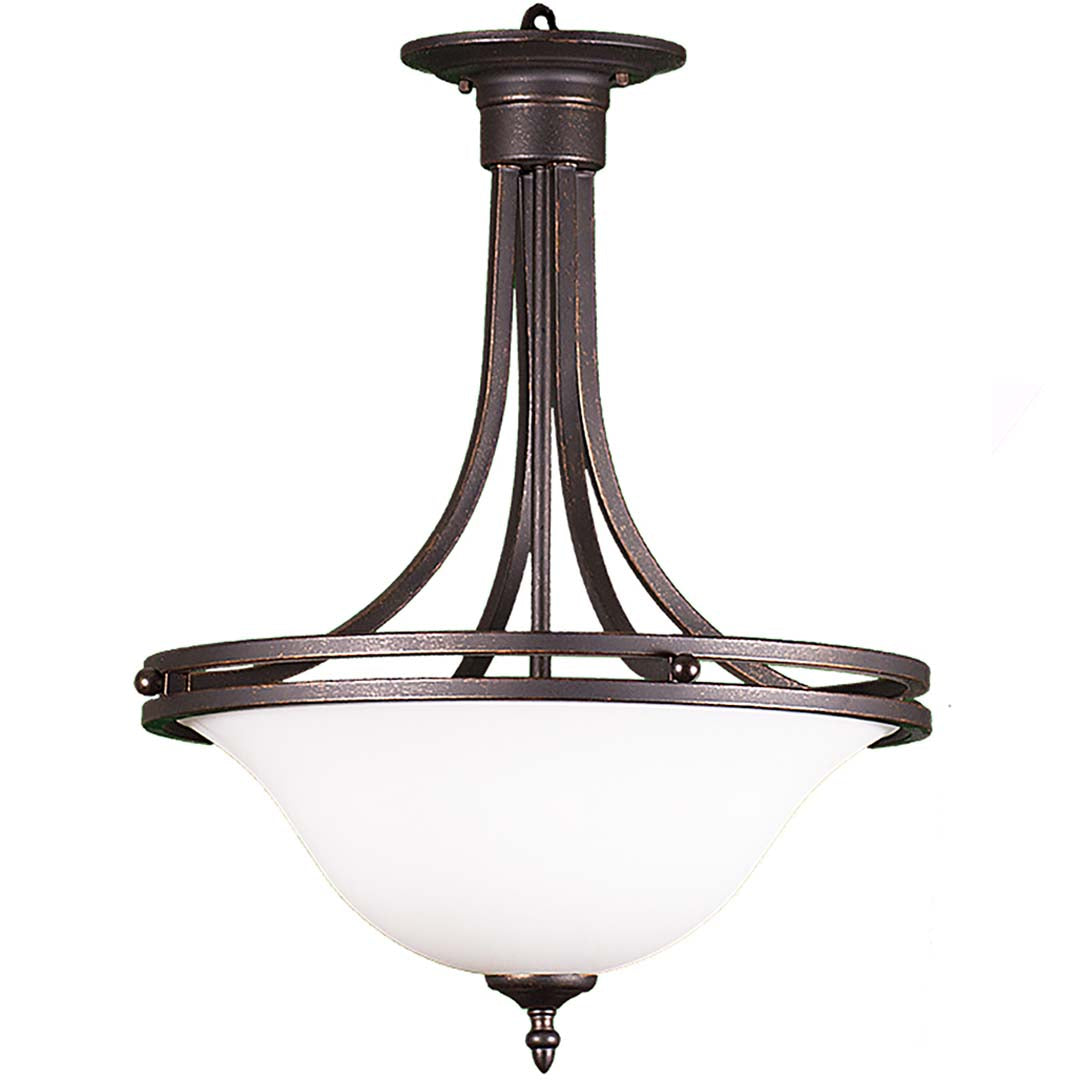 Austin 16' Glass Bowl Entry Fixture White - Sleek Pendants in Rubbed Bronze