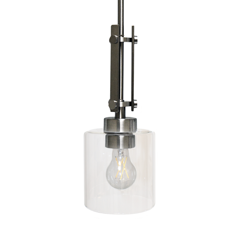 1-Light Brushed Nickel Pendant with Clear Glass