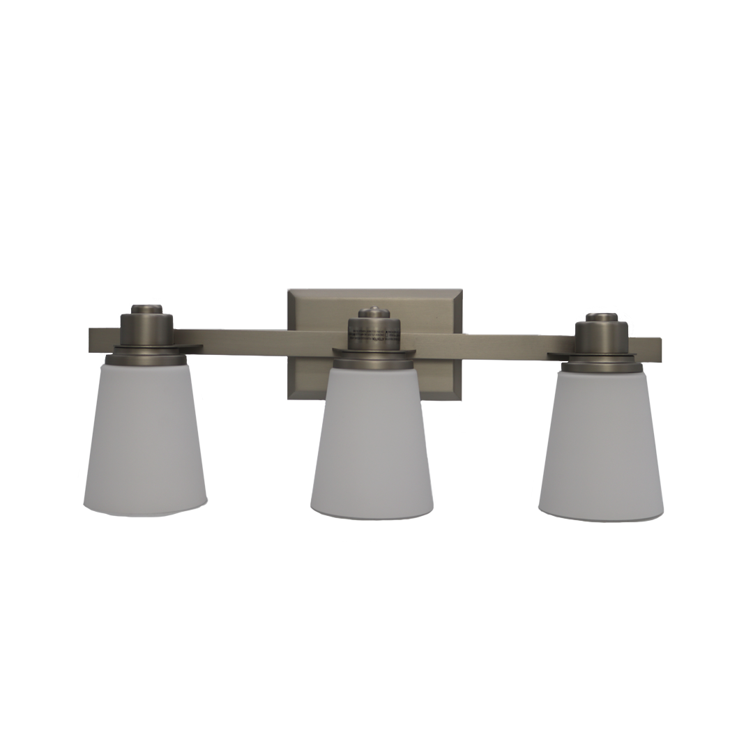 3-Light Vanity - White Frosted Glass - Chic Vanities in Brushed Nickel