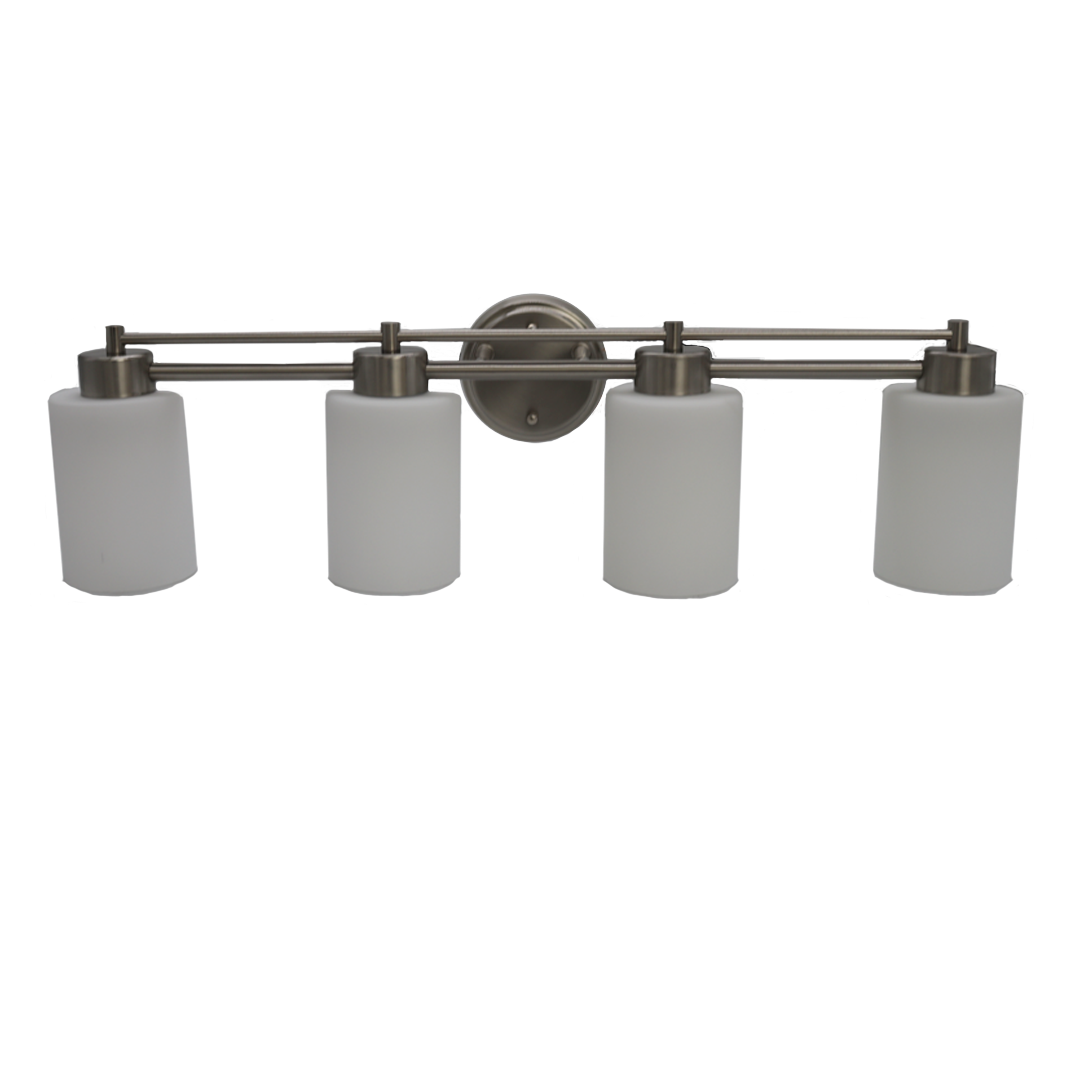 4-Light Vanity - Etched White Glass - Timeless Vanities in Brushed Nickel