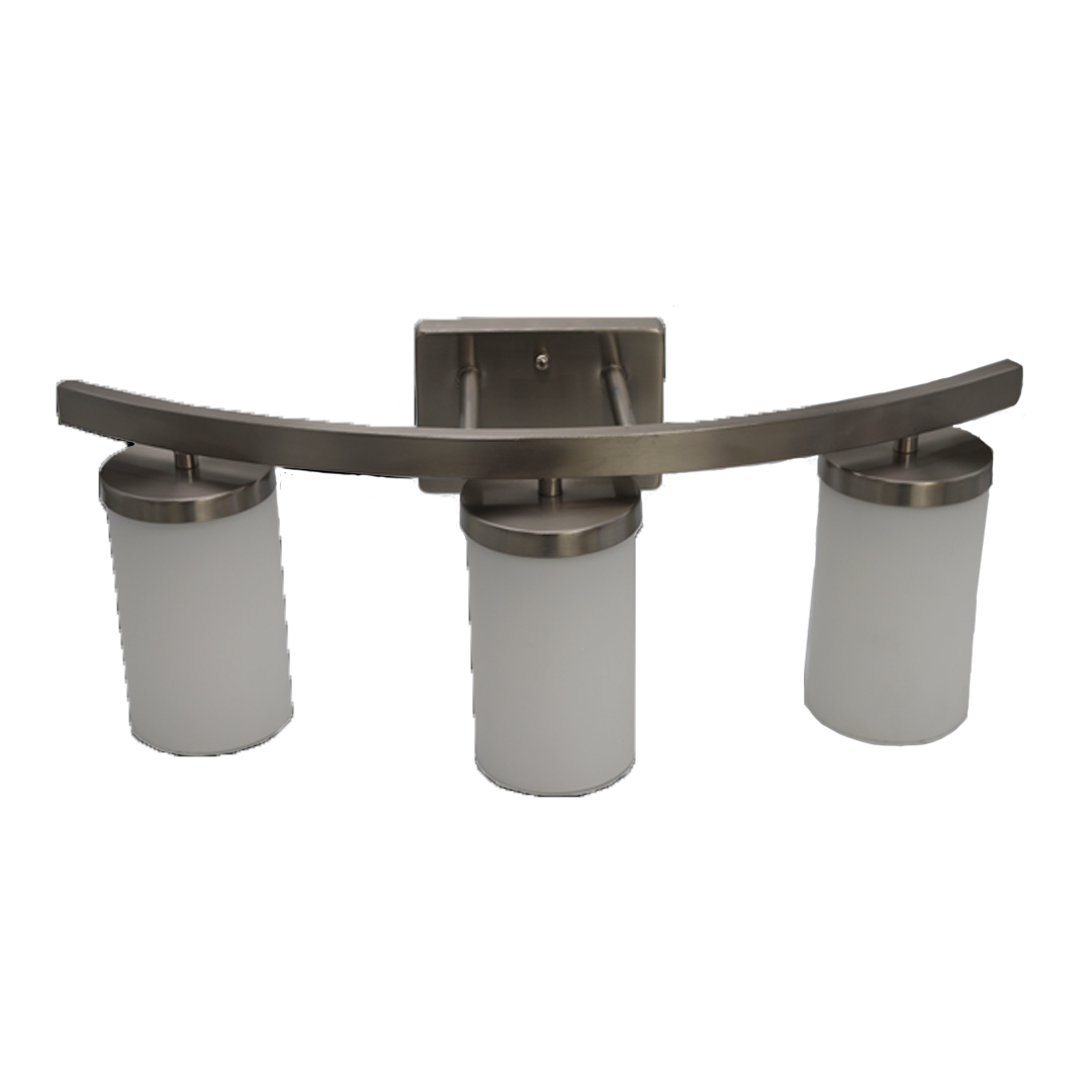 3-Light Vanity - Etched White Glass - Decorative Vanities in Brushed Nickel