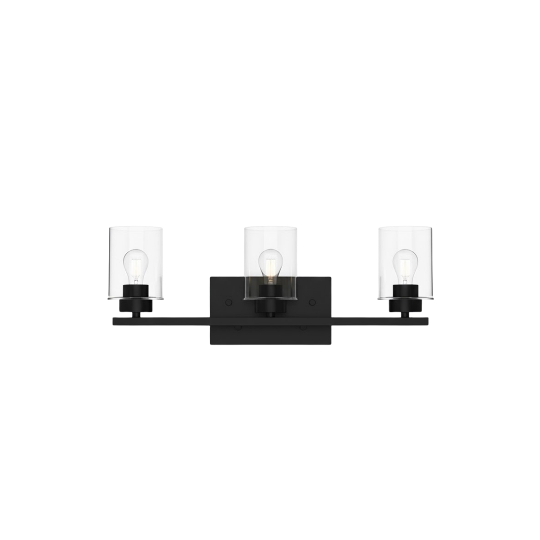 3-Light Clear Glass Vanity - Sleek Vanities in Matte Black