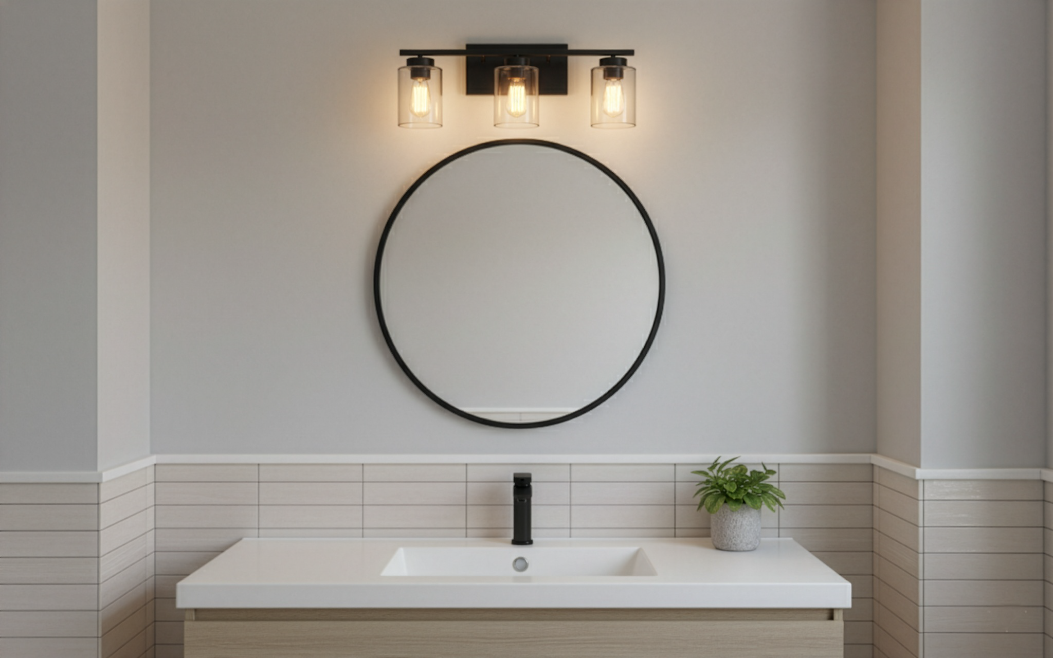 3-Light Clear Glass Vanity - Sleek Vanities in Matte Black