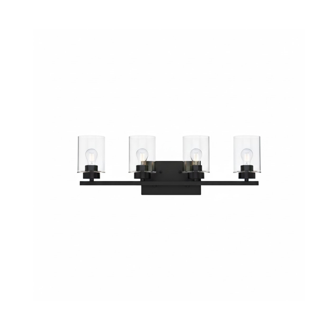 4-Light Clear Glass Vanity - Eye-Catching Vanities in Matte Black