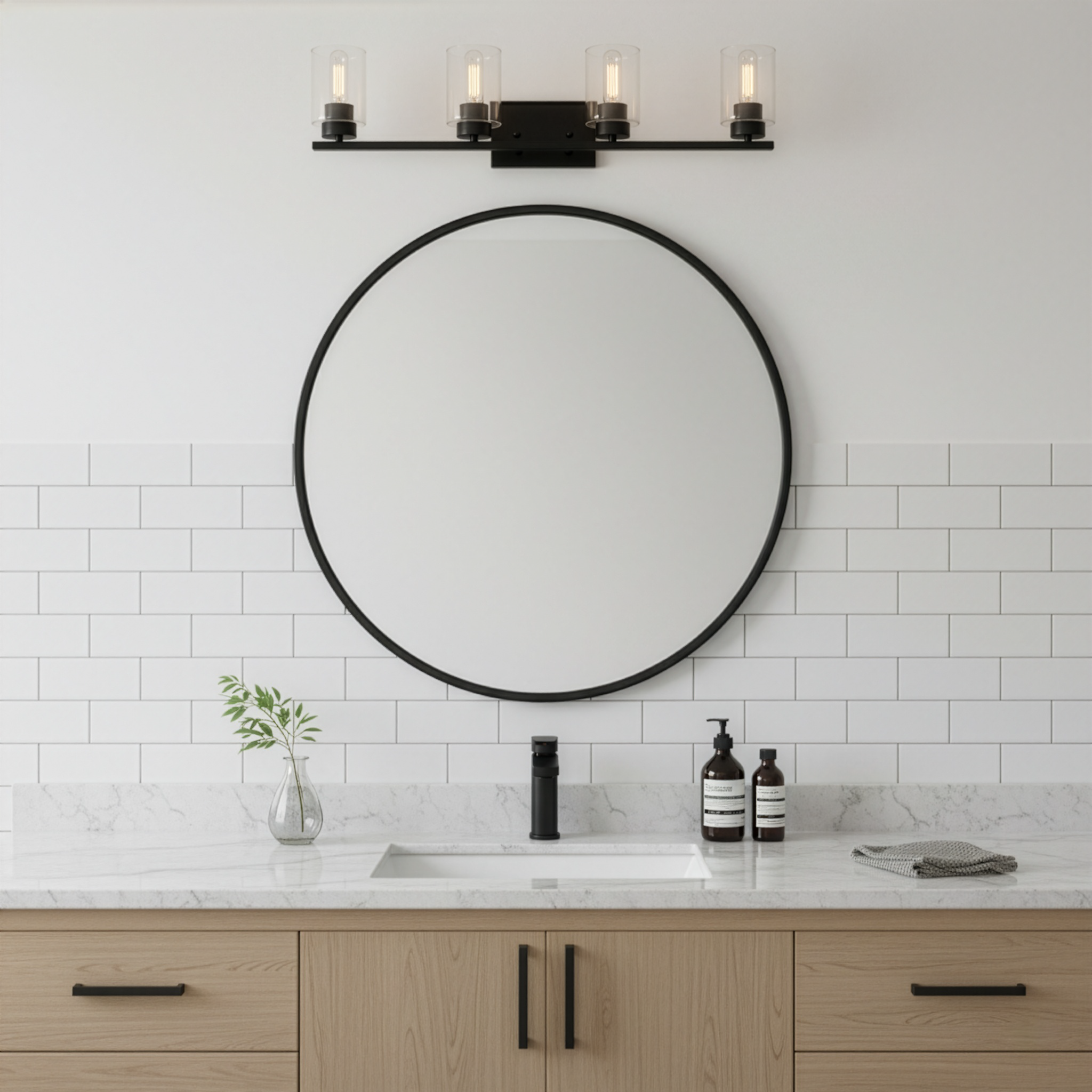 4-Light Clear Glass Vanity - Eye-Catching Vanities in Matte Black