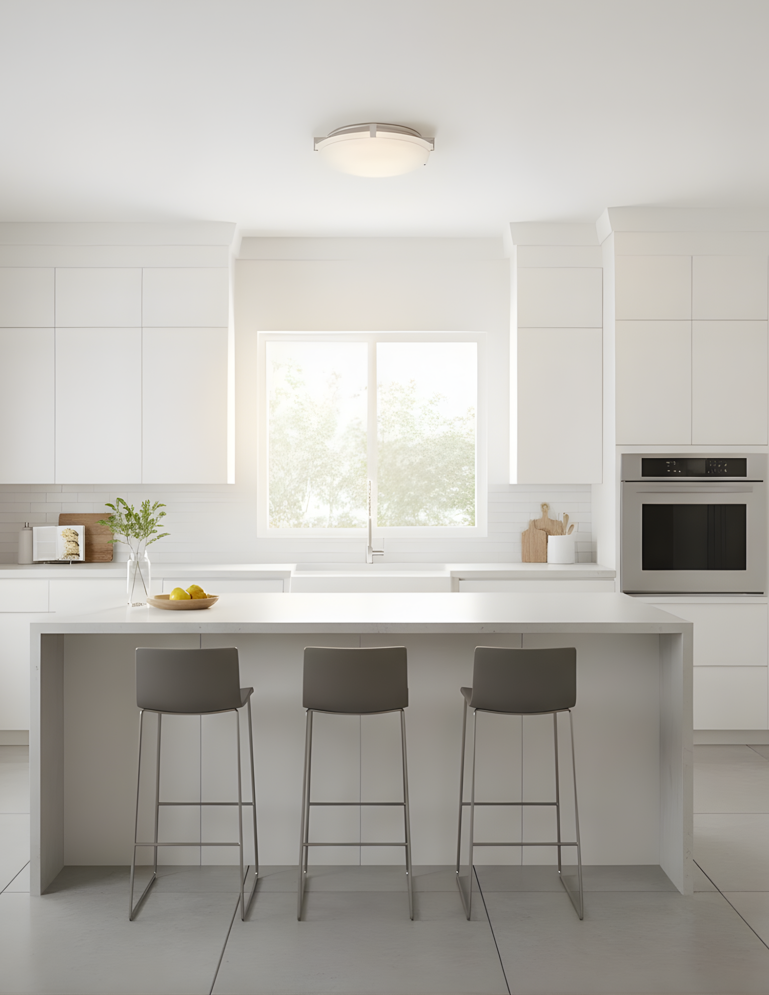 2-Light 3 Square Tab Ceiling Mount White Glass - Clean-Line Ceiling Mounts in Brushed Nickel