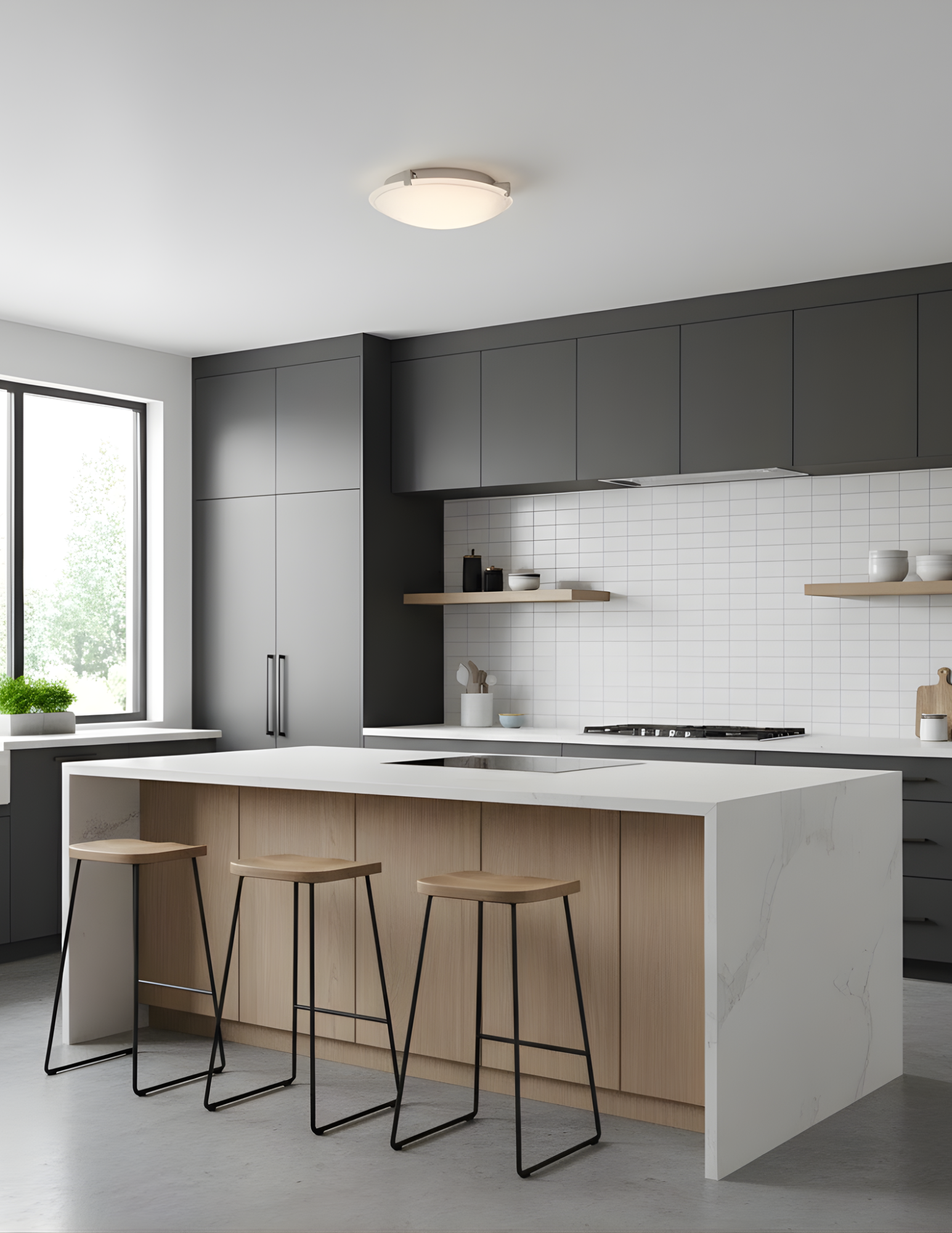 3-Light 3 Square Tab Ceiling Mount White Glass - Architectural-Inspired Ceiling Mounts in Brushed Nickel