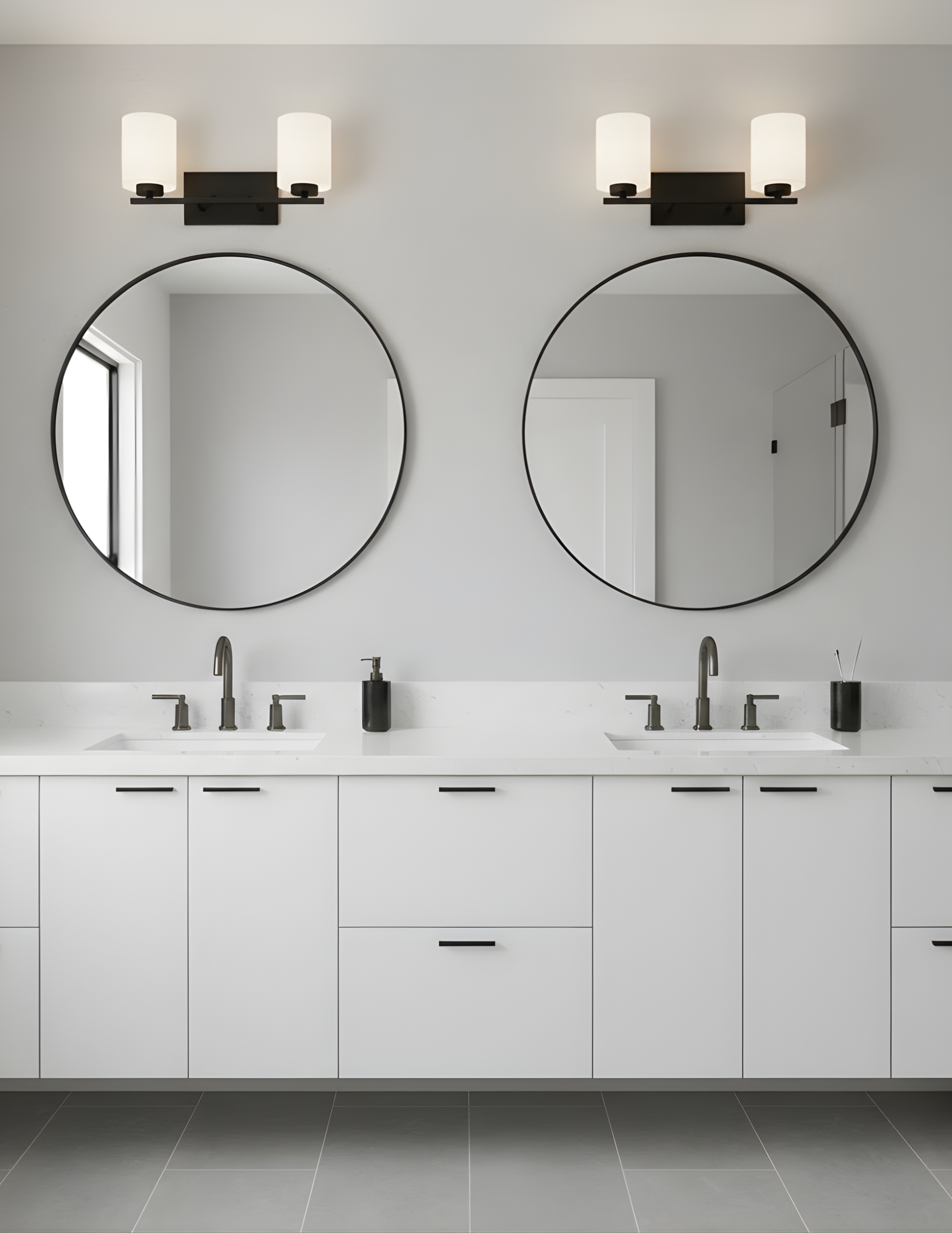2-Light White Glass Vanity - Statement-Making Vanities in Matte Black