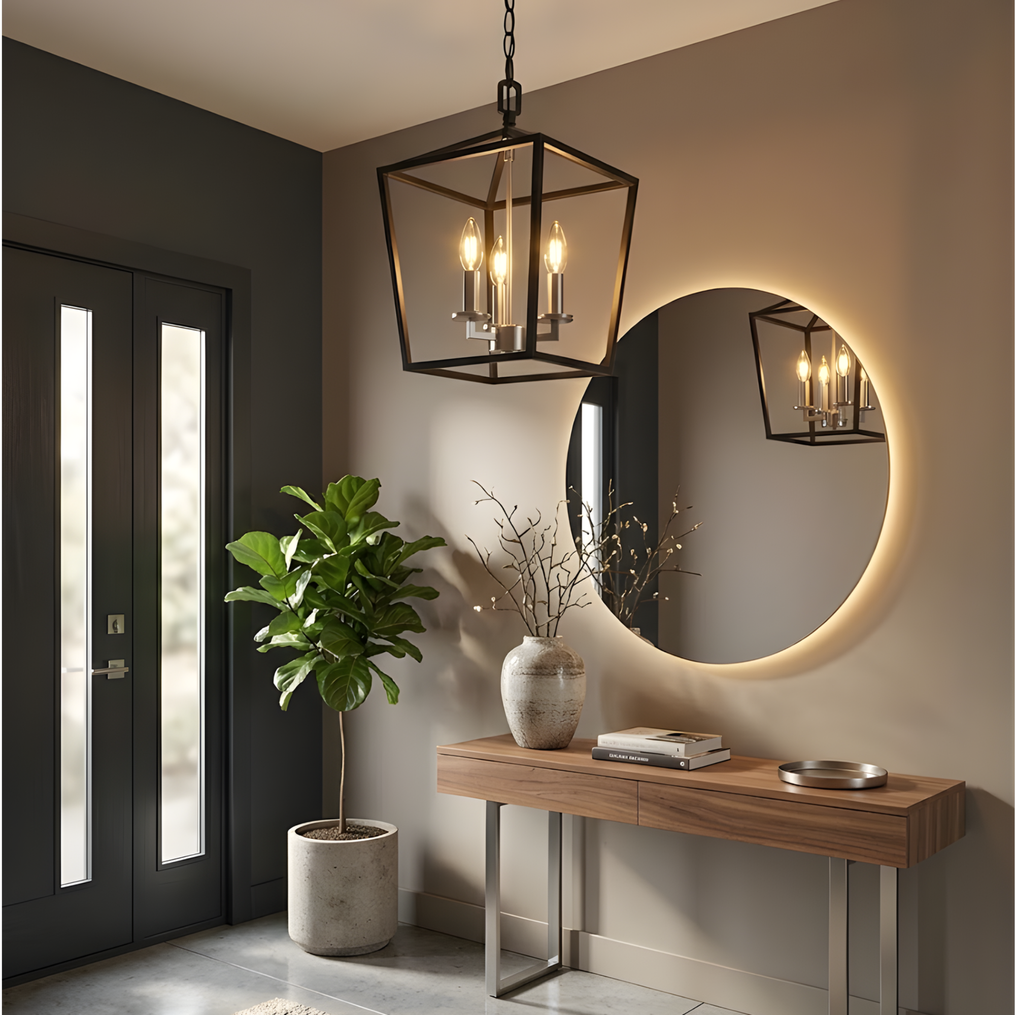 3-Light Open Cage Entry/NK - Timeless Pendants in Matte Black