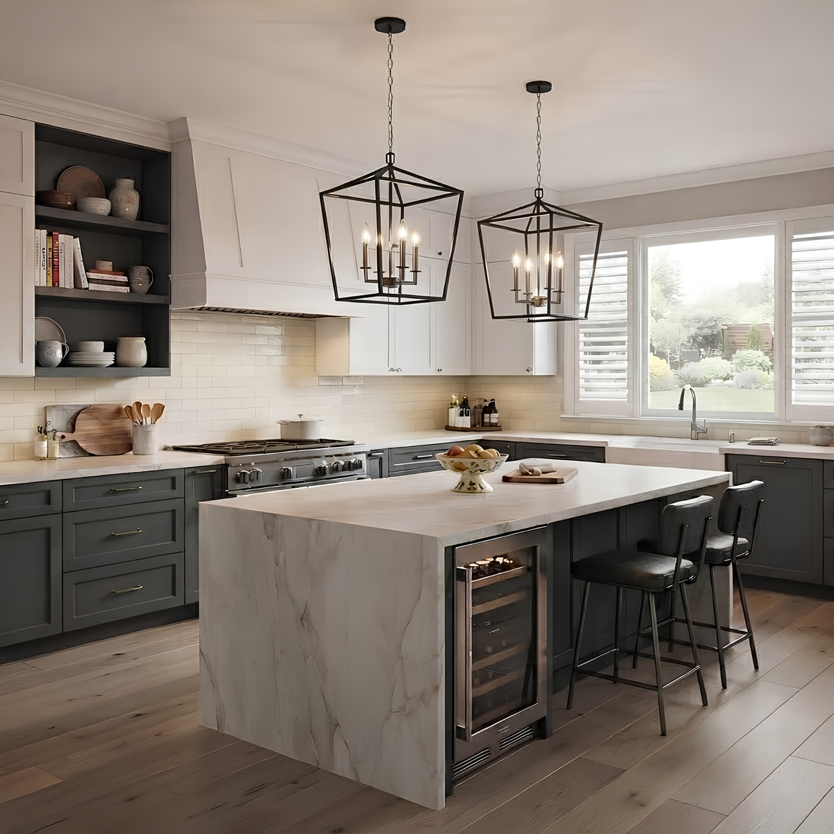 4-Light Open Cage Entry - Sleek Pendants