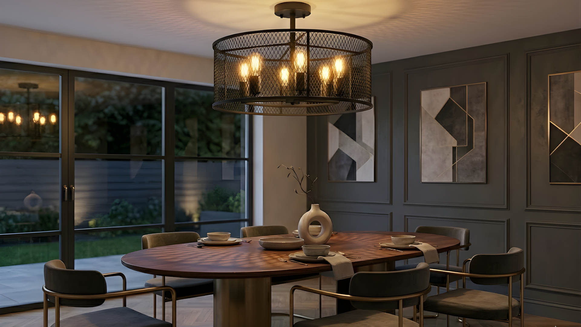 Rimini 6-Light Steel Mesh Shade Semi Flush Mount - Elegant Ceiling Mounts