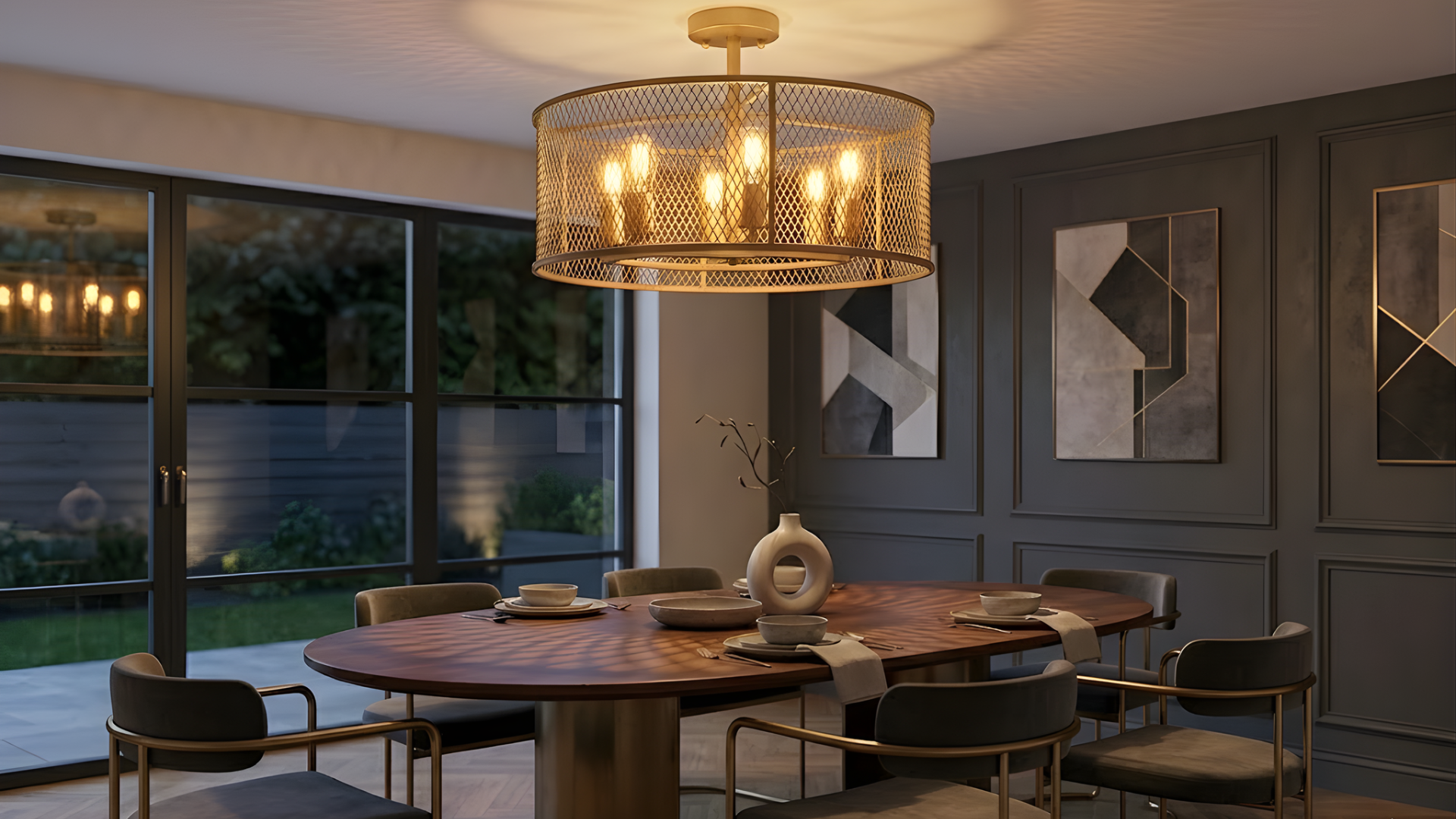Rimini 6-Light Steel Mesh Shade Semi Flush Mount - Elegant Ceiling Mounts