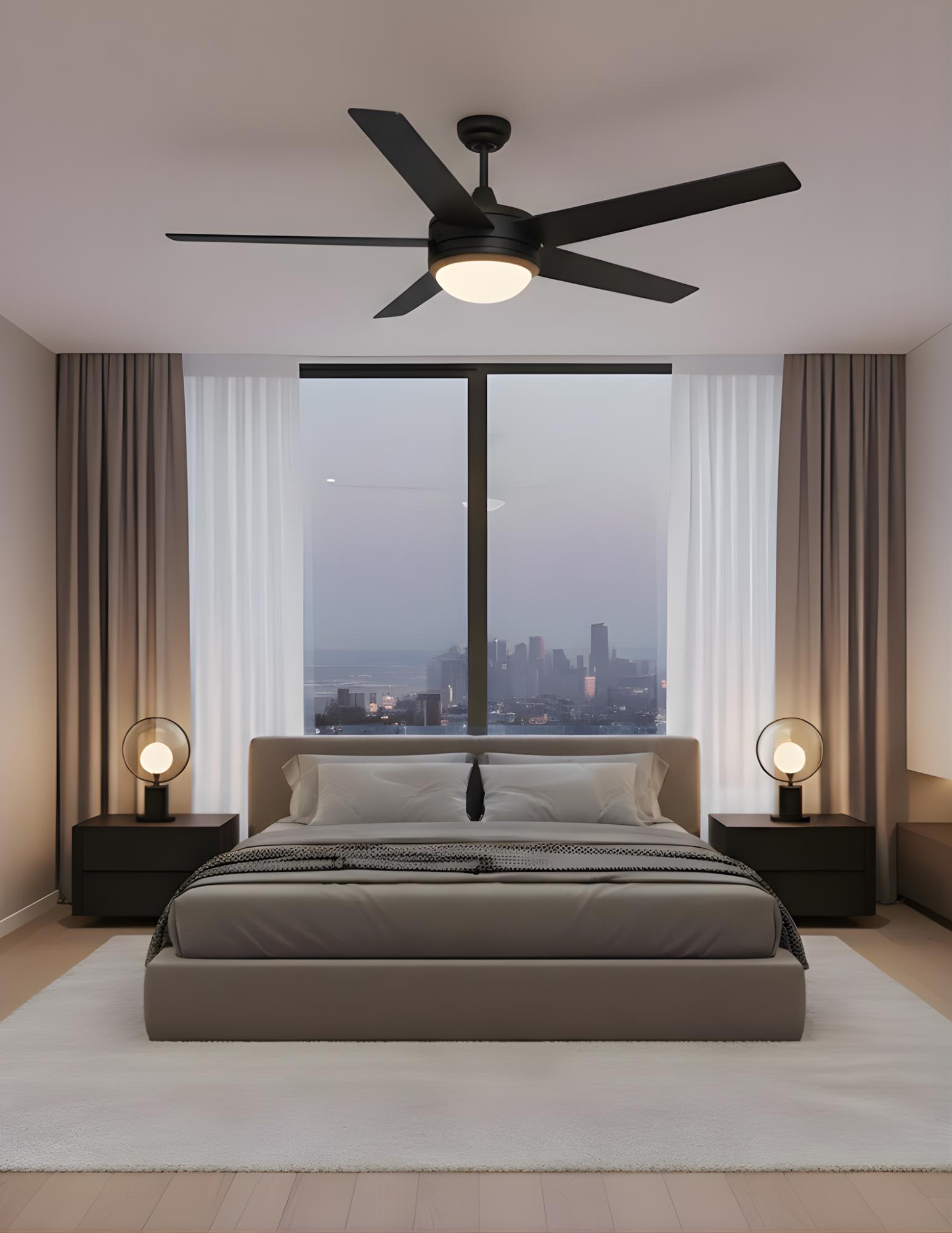 5-Blade Contemporary Ceiling Fan - Matte Black/Walnut Blades - Classic Indoor Fans in Matte Black
