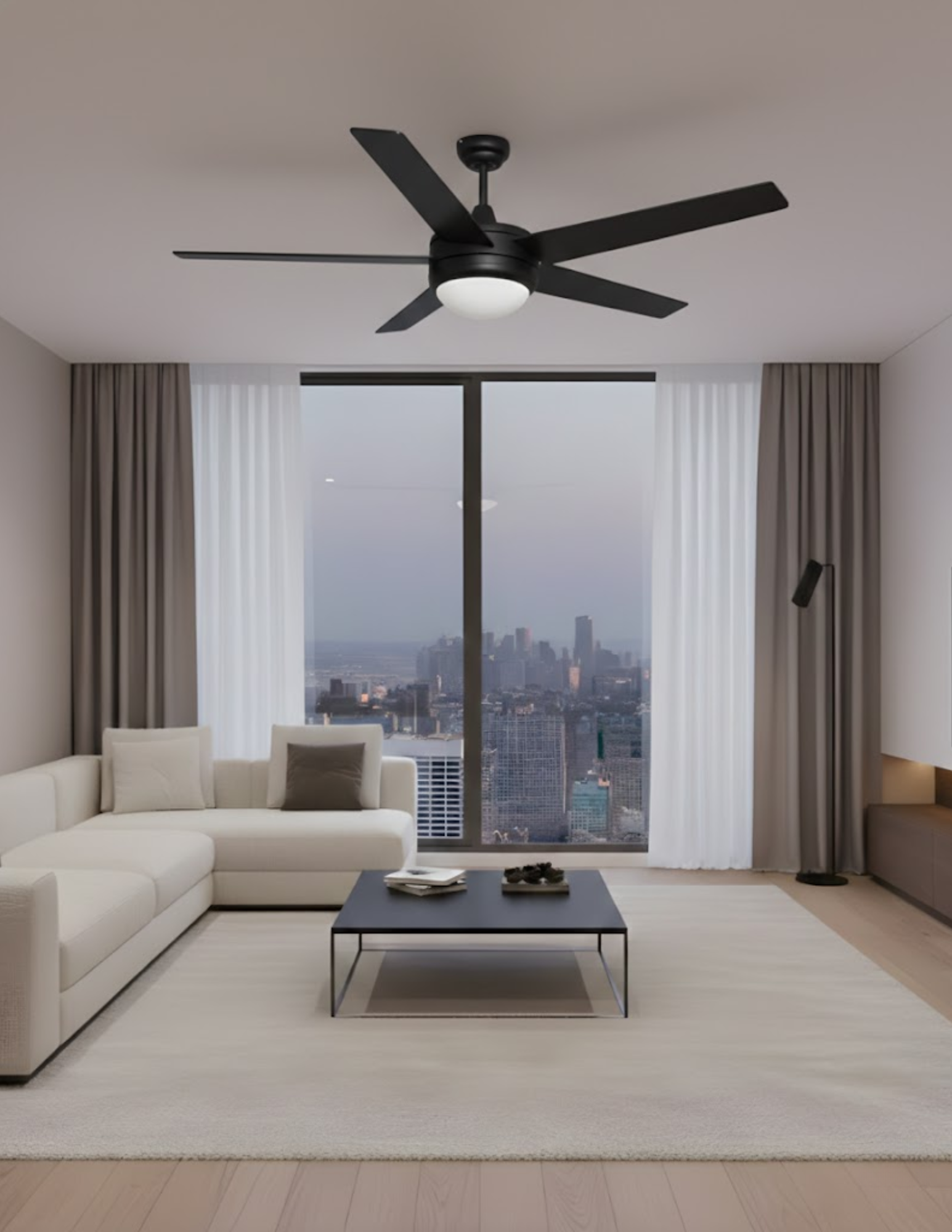 5-Blade Contemporary Ceiling Fan - Matte Black/Walnut Blades - Classic Indoor Fans in Matte Black