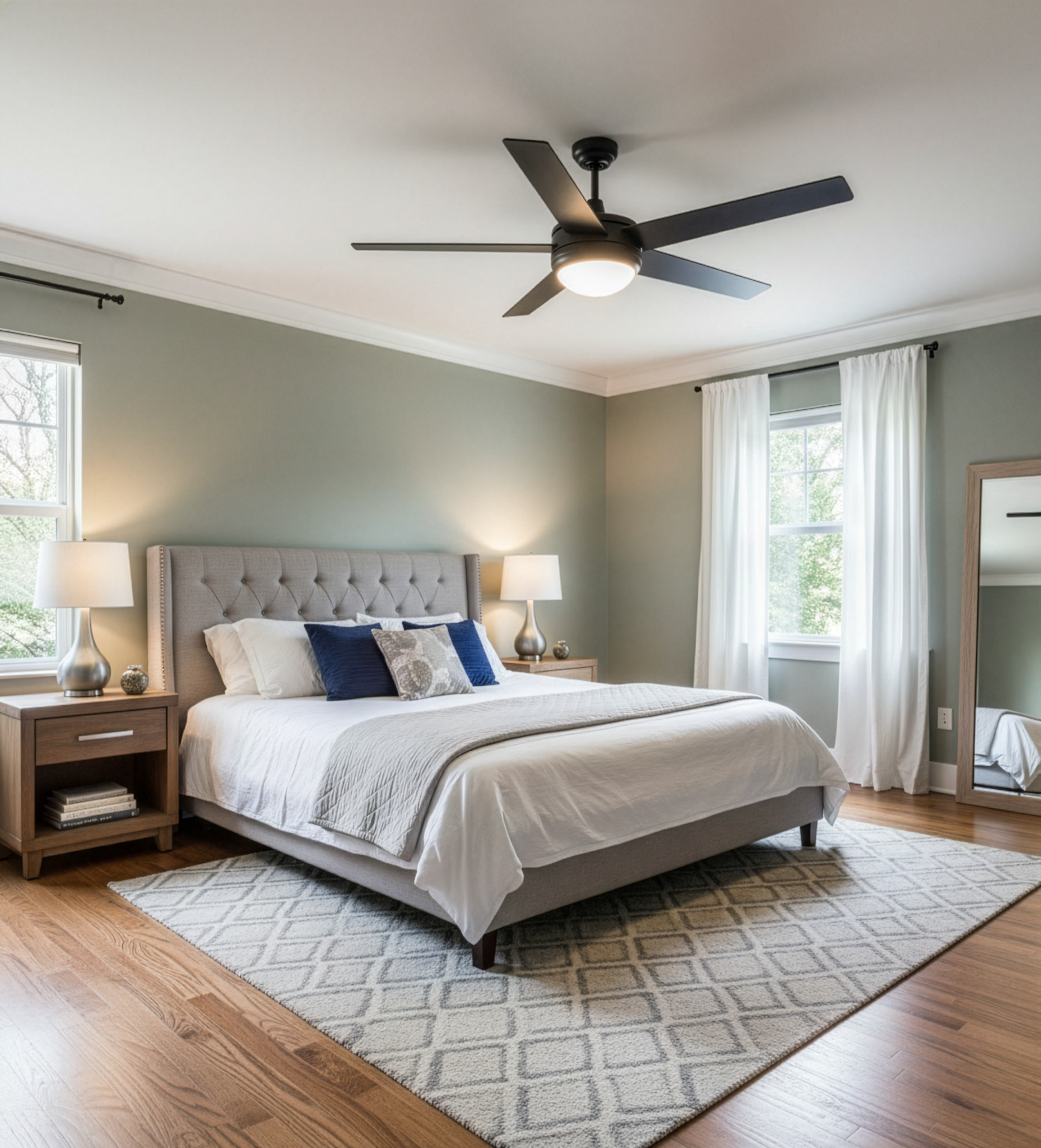 5-Blade Contemporary Ceiling Fan - Matte Black/Walnut Blades - Classic Indoor Fans in Matte Black