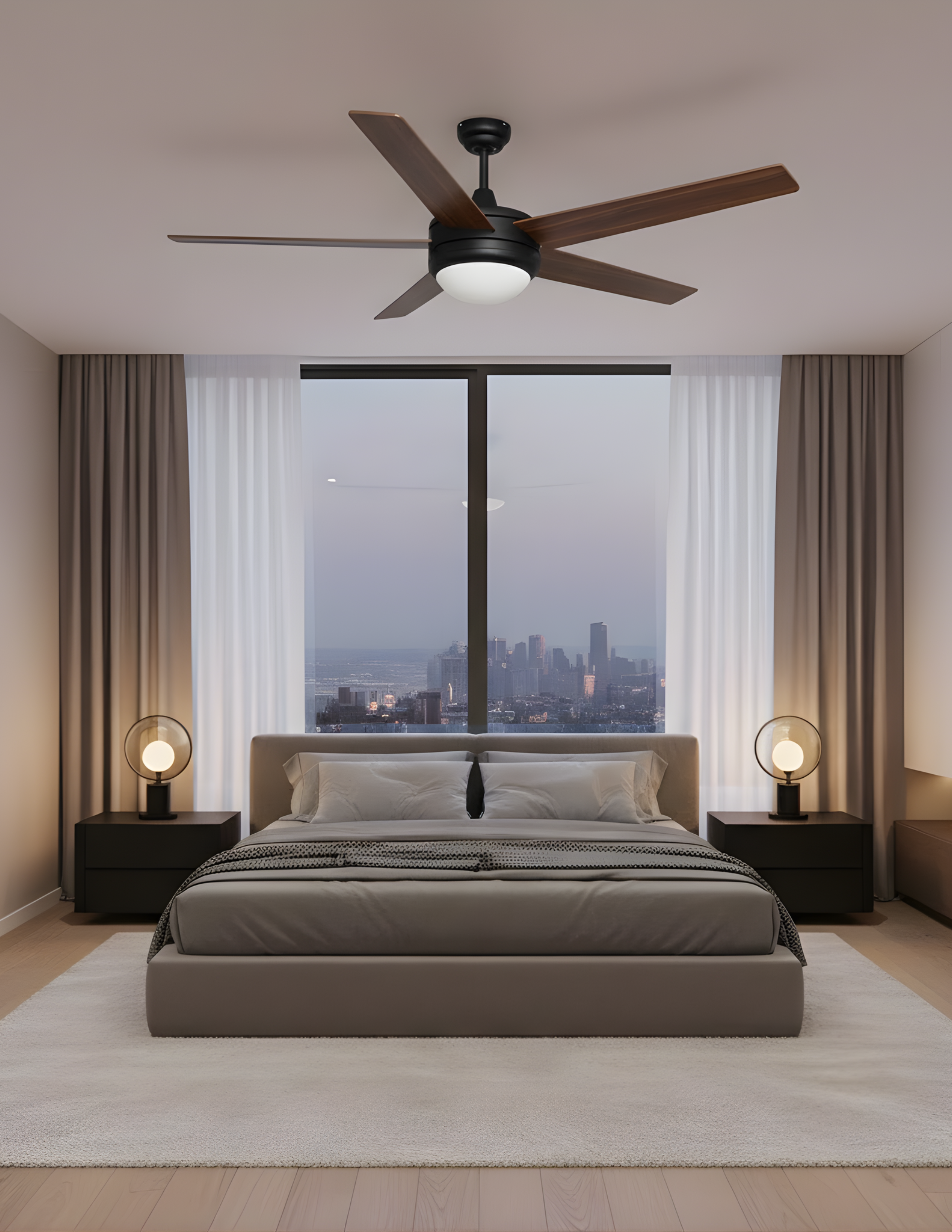 5-Blade Contemporary Ceiling Fan - Matte Black/Walnut Blades - Classic Indoor Fans in Matte Black