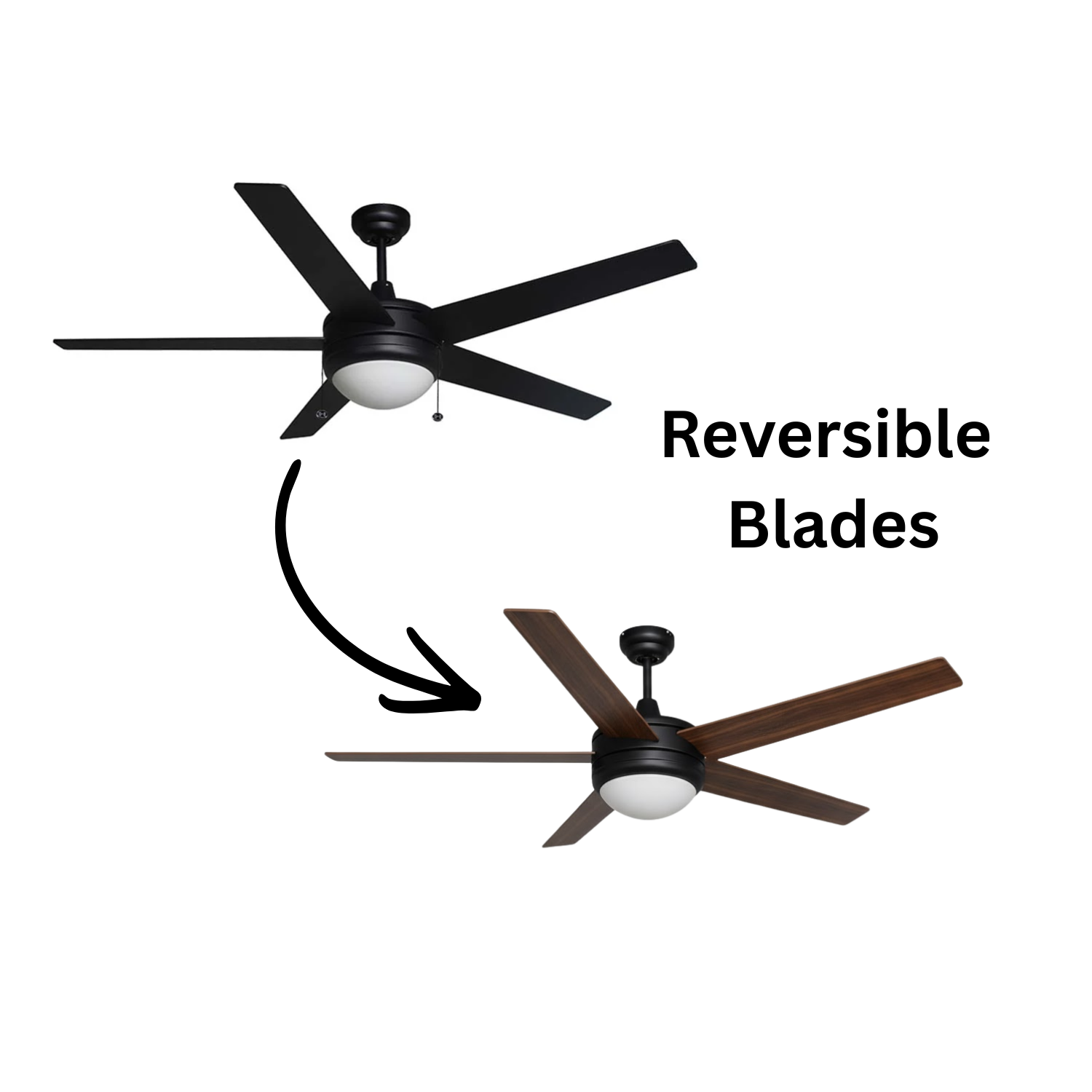 5-Blade Contemporary Ceiling Fan - Matte Black/Walnut Blades - Classic Indoor Fans in Matte Black