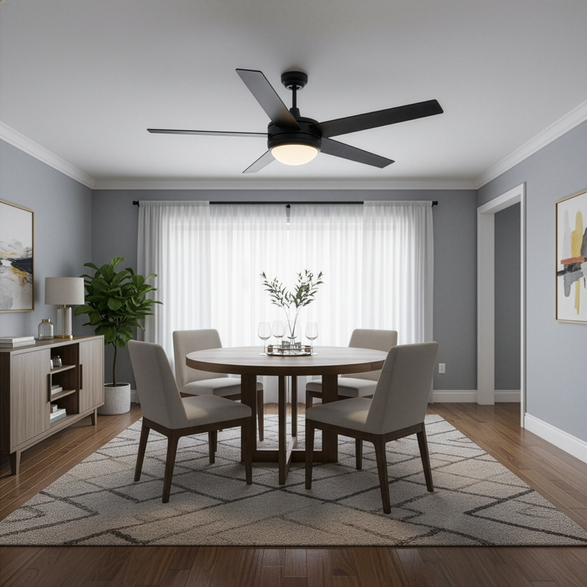 5-Blade Contemporary Ceiling Fan - Matte Black/Walnut Blades - Classic Indoor Fans in Matte Black