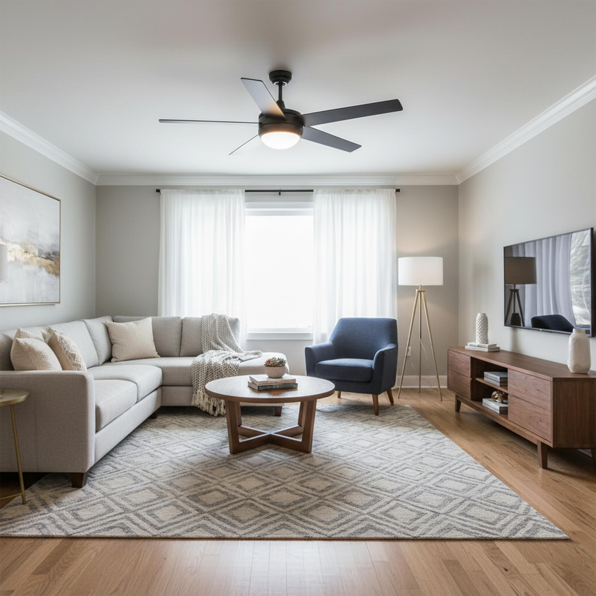 5-Blade Contemporary Ceiling Fan - Matte Black/Walnut Blades - Classic Indoor Fans in Matte Black