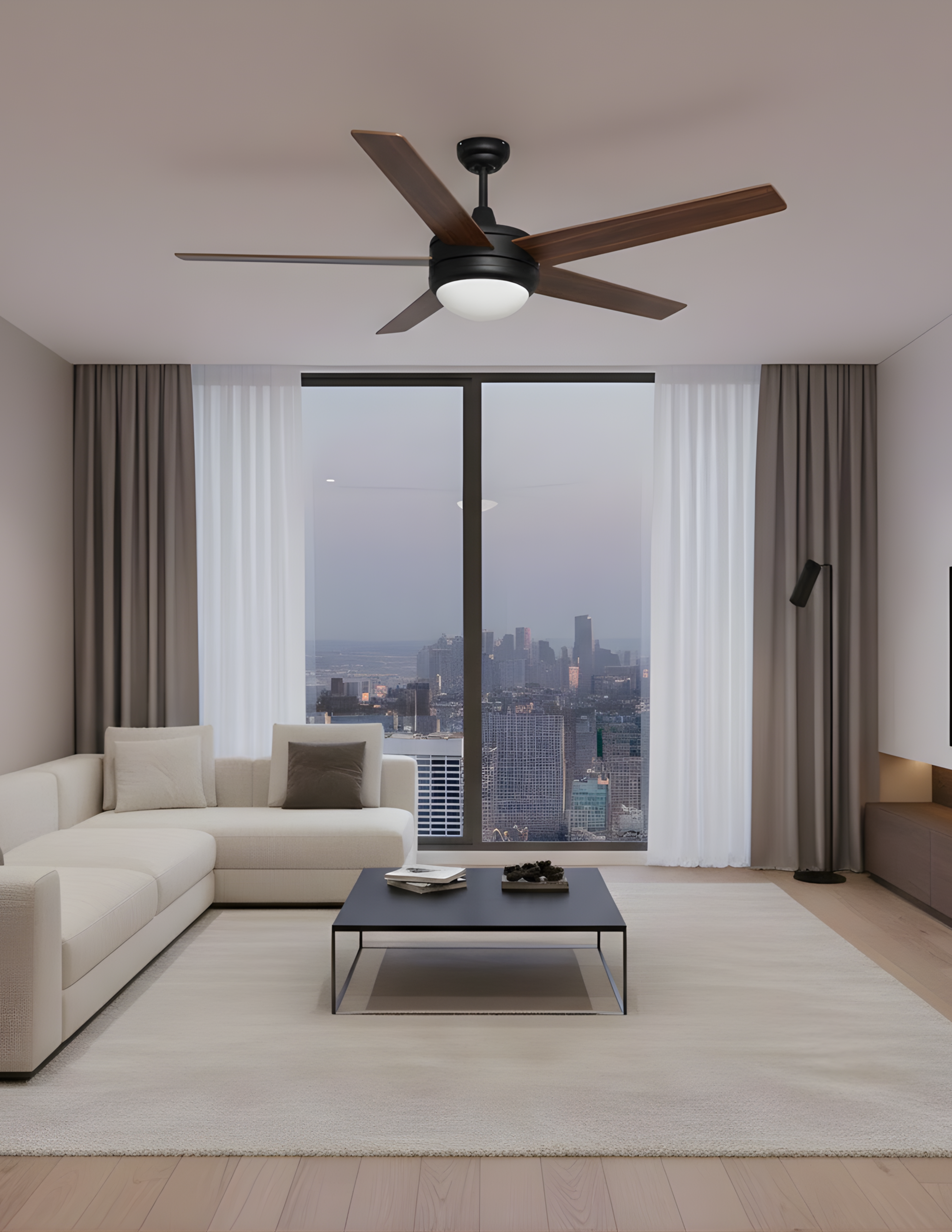 5-Blade Contemporary Ceiling Fan - Matte Black/Walnut Blades - Classic Indoor Fans in Matte Black