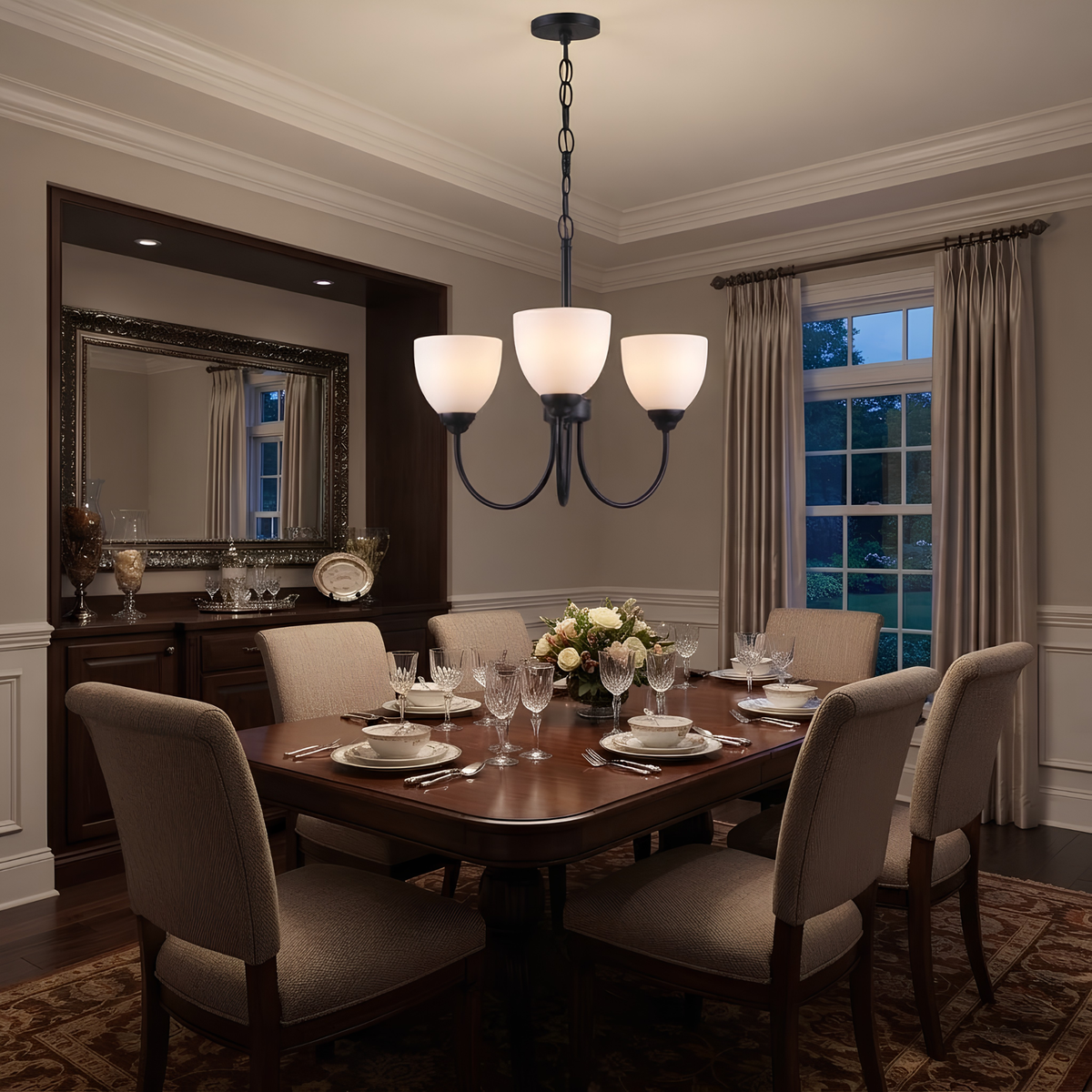 Laredo 3-Light Chandelier White Glass - Chic Chandeliers in Matte Black