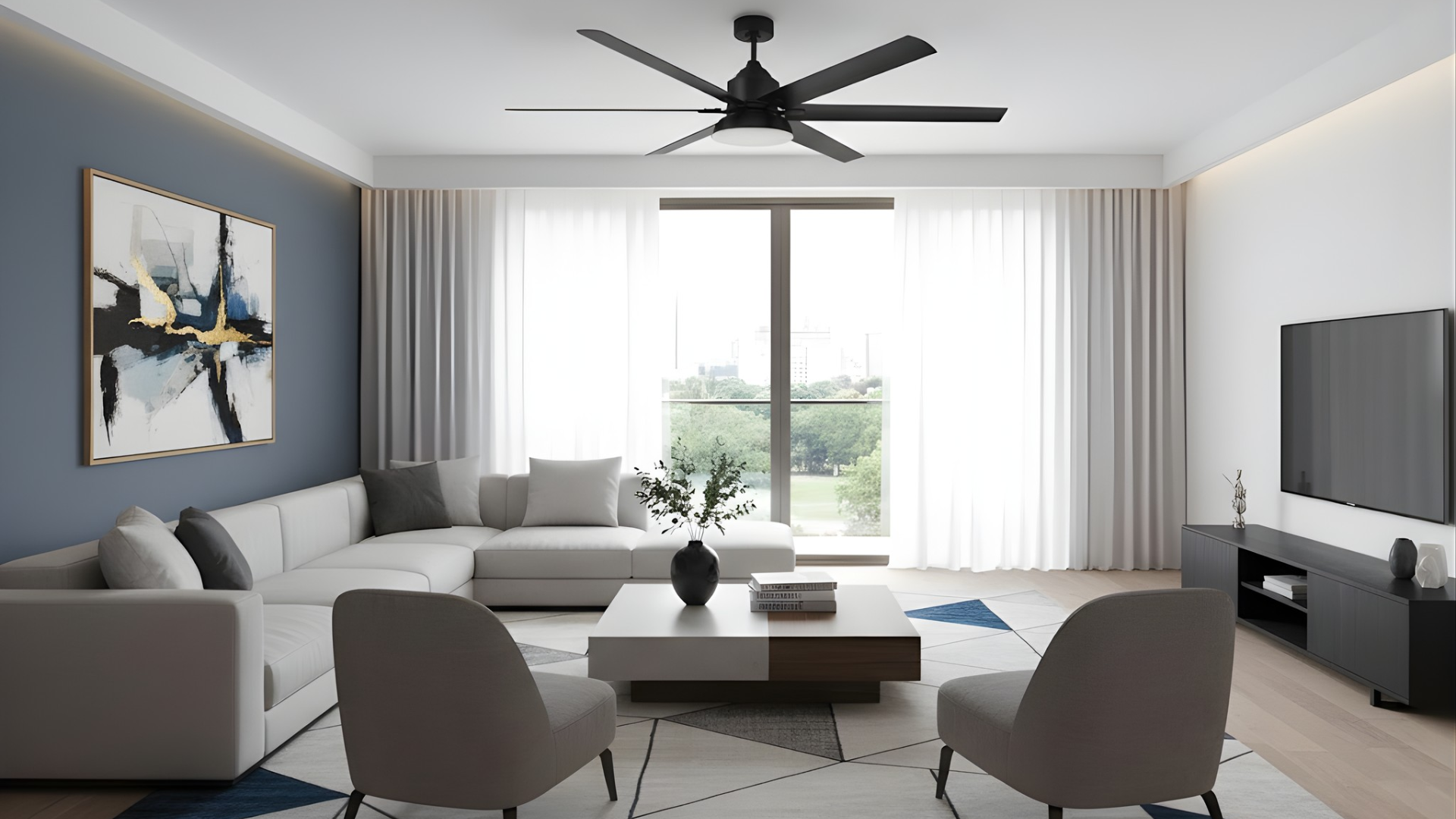 6-Blade 72" MB Fan MB Blades Damp 18W LED 3K