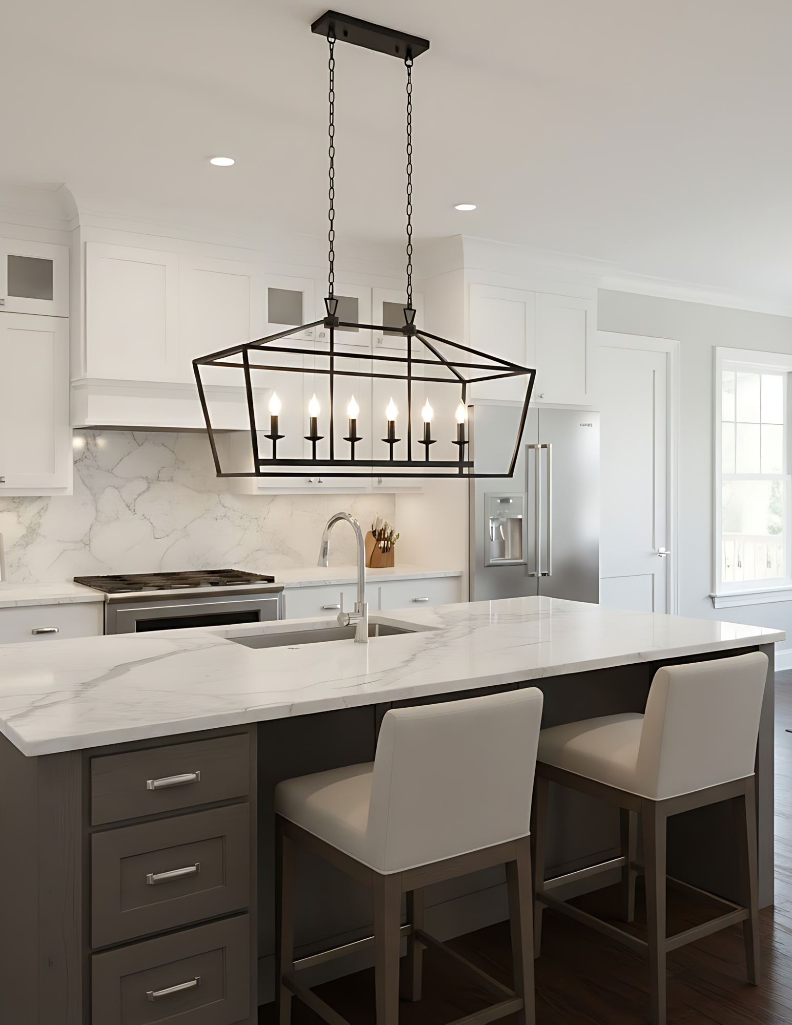 Large Cage Island Pendant 6XE12 Sockets - High-Design Pendants in Matte Black