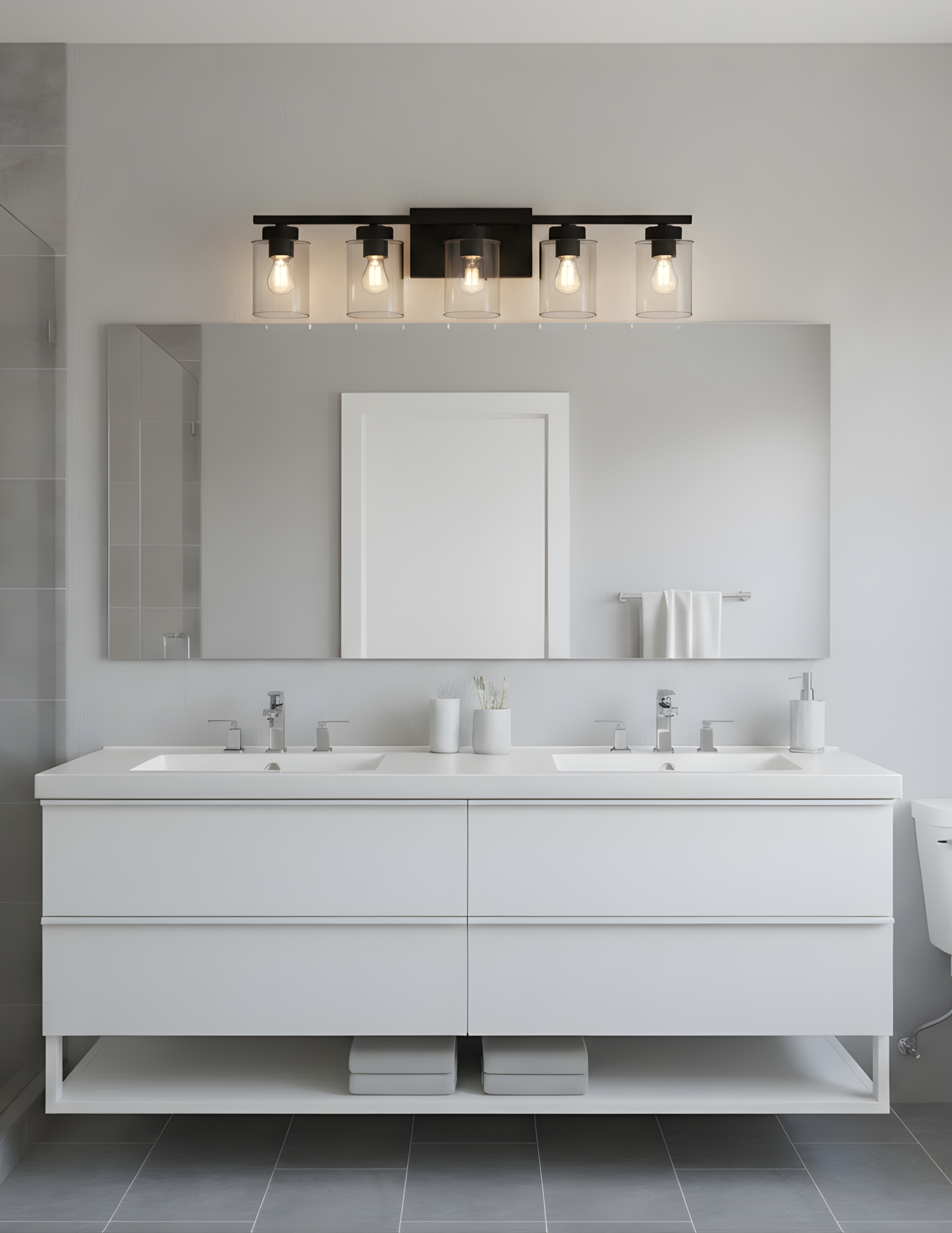 5-Light Clear Glass Vanity - Transitional Vanities