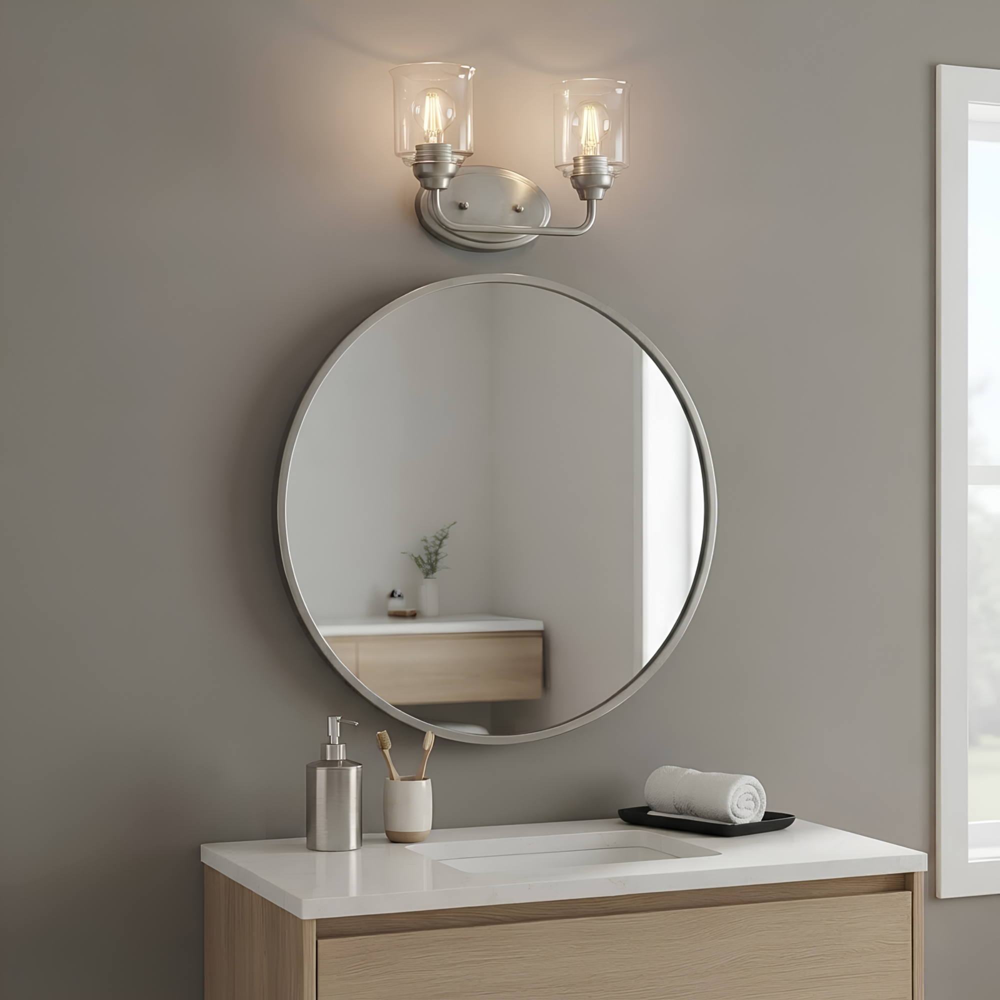 Acheron 2-Light Clear Glass Vanity - Contemporary Vanities