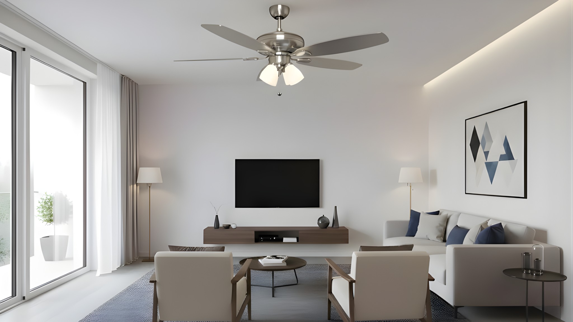 52" 5-Blade UFO Fan Silver/Walnut Blades 4-Light Clear Glass LED Kit - Classic Indoor Fans in Brushed Nickel