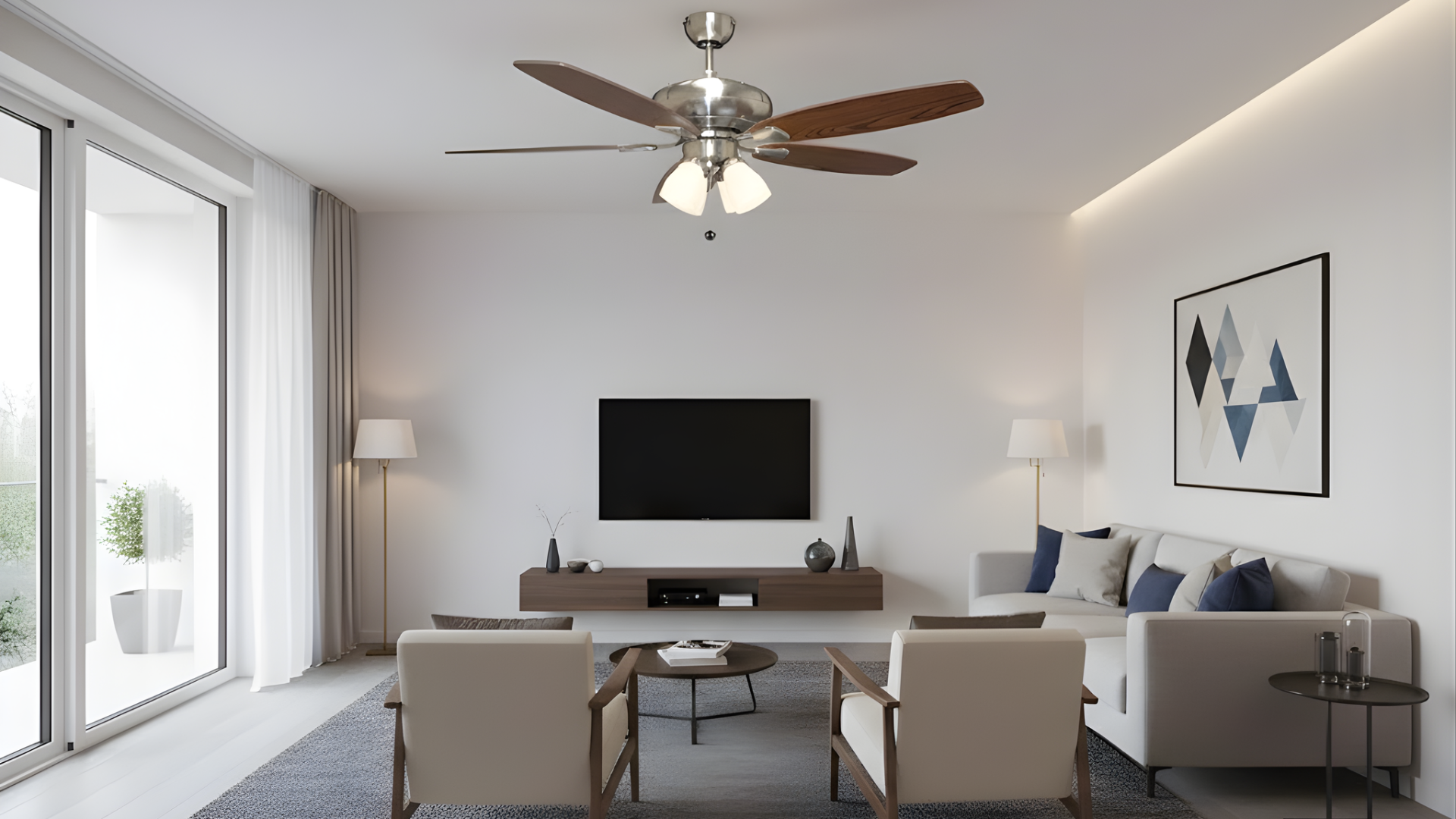 52" 5-Blade UFO Fan Silver/Walnut Blades 4-Light Clear Glass LED Kit - Classic Indoor Fans in Brushed Nickel