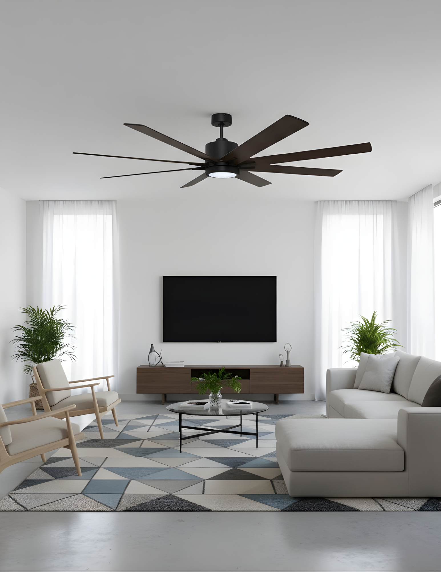 8-Blade 66" Fan Matte Black/Walnut Blades 20W LED 3K,4K,5K - Sophisticated Indoor Fans in Matte Black